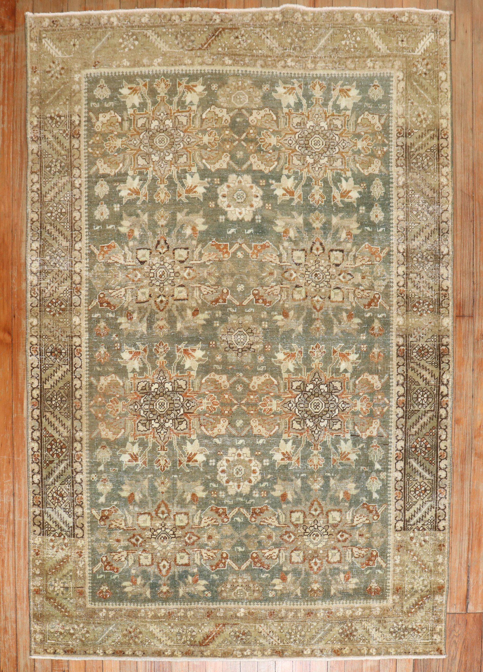 Zabihi Collection Antique Green Northwest Persian Accent Rug For Sale 3