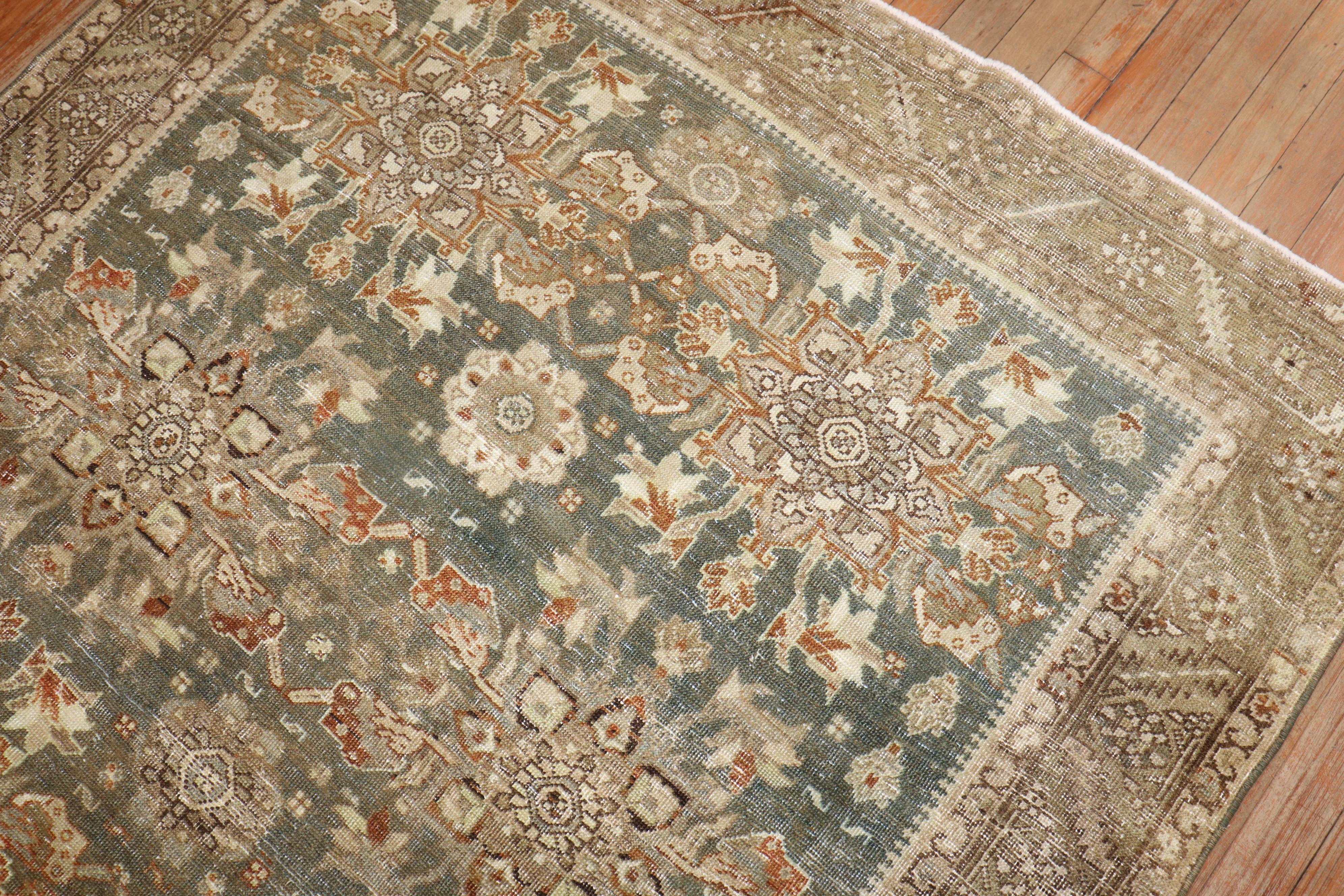 Zabihi Collection Antique Green Northwest Persian Accent Rug For Sale 4