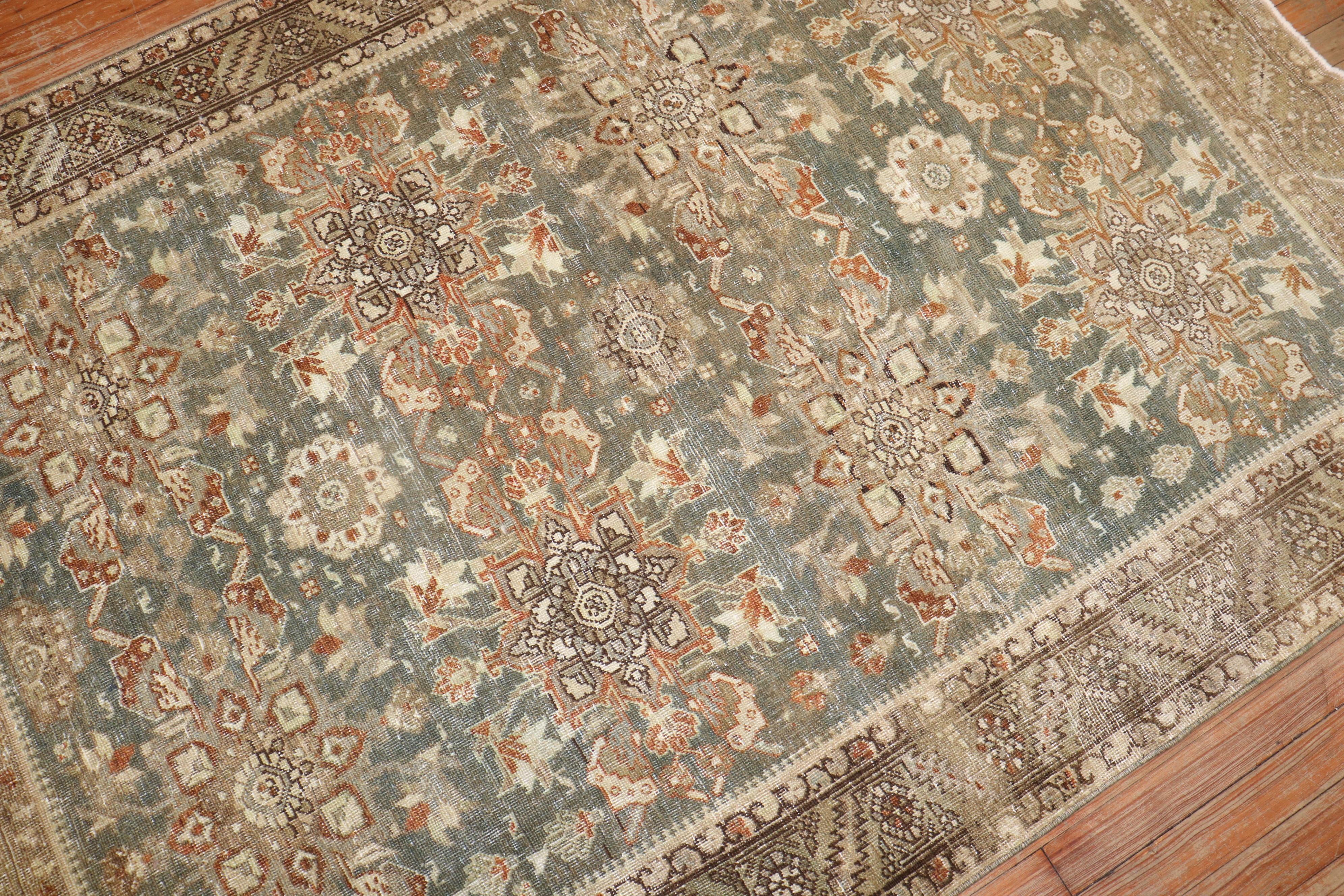 Hand-Knotted Zabihi Collection Antique Green Northwest Persian Accent Rug For Sale