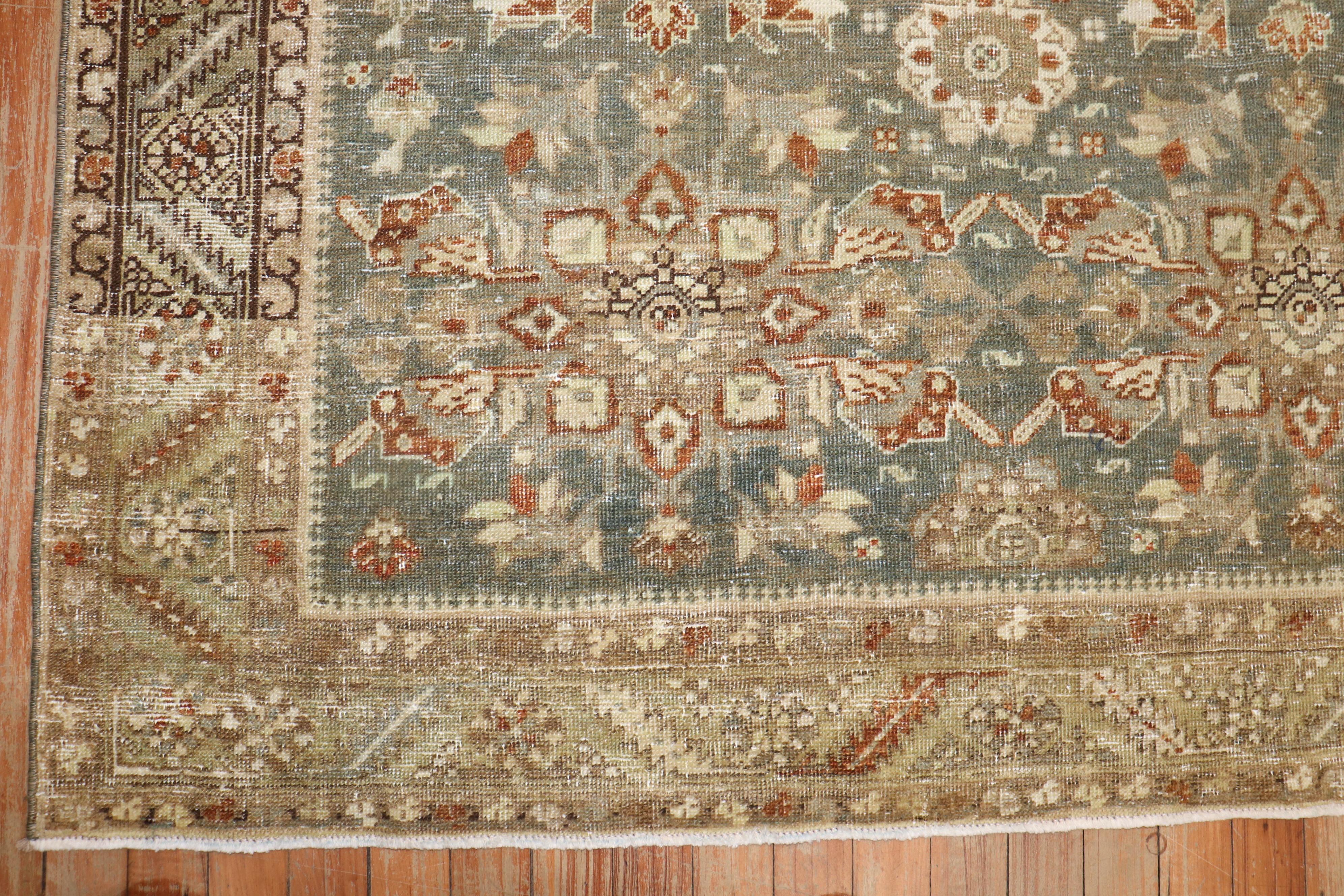 Zabihi Collection Antique Green Northwest Persian Accent Rug In Good Condition For Sale In New York, NY