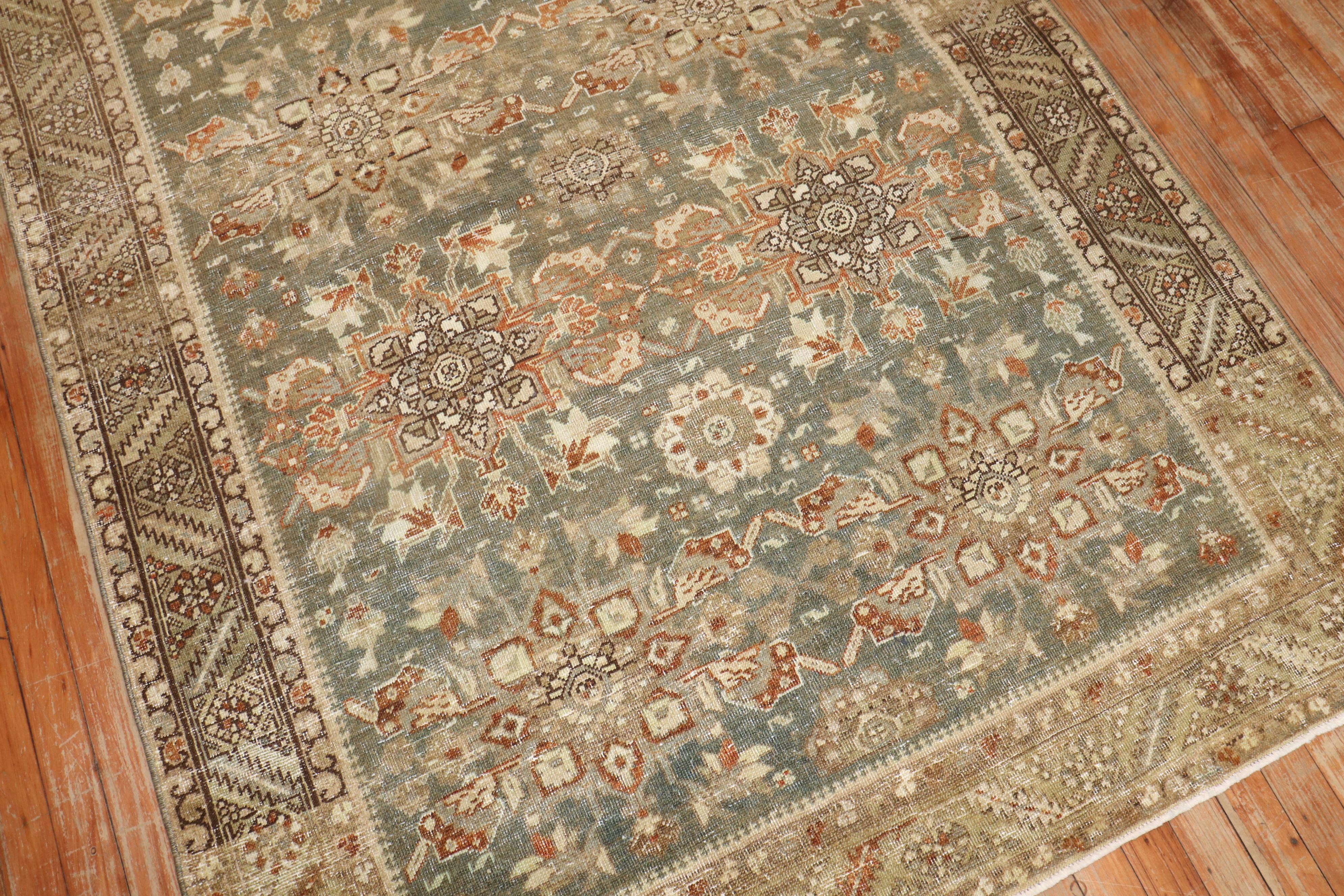 20th Century Zabihi Collection Antique Green Northwest Persian Accent Rug For Sale