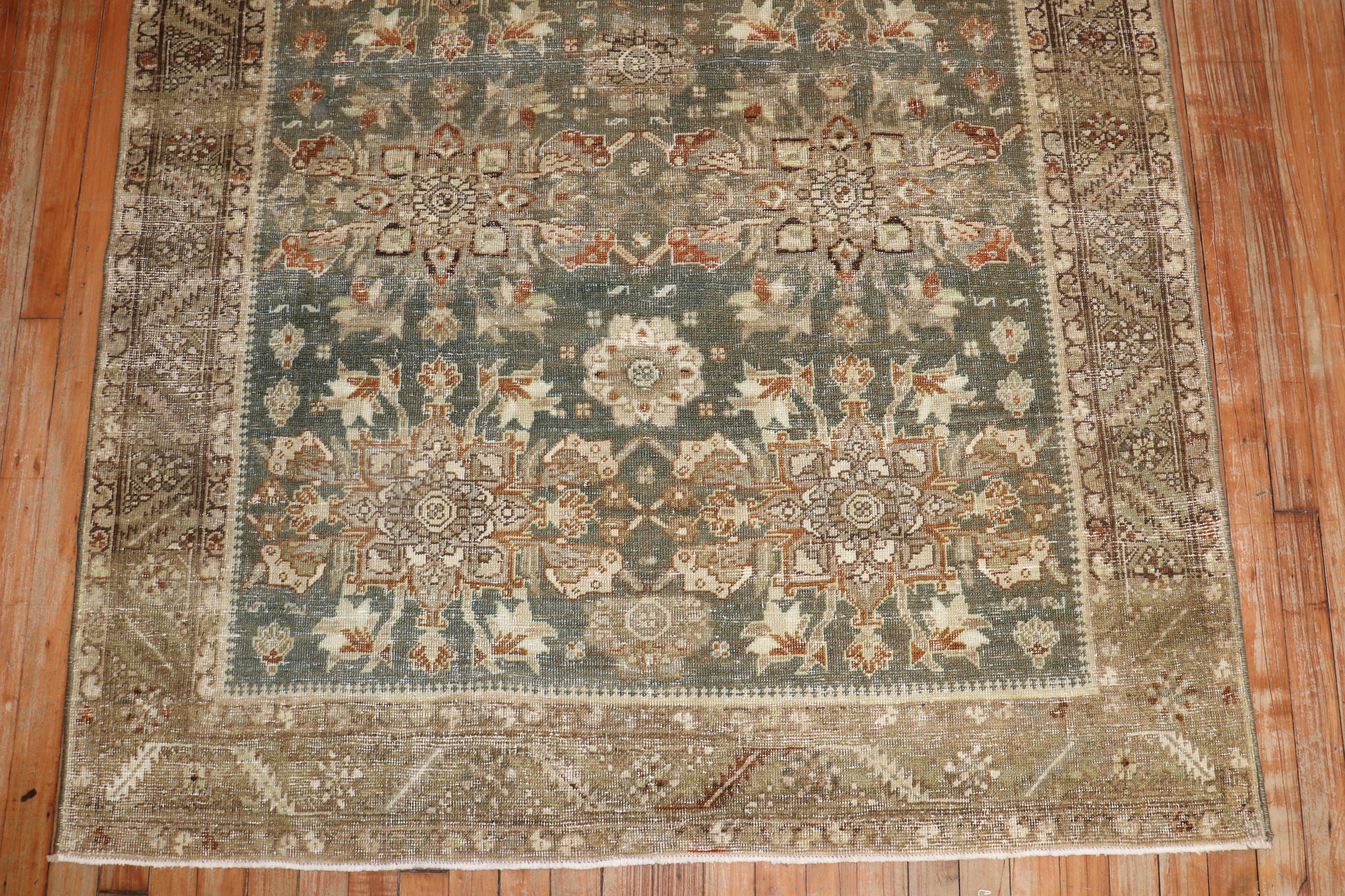 Zabihi Collection Antique Green Northwest Persian Accent Rug For Sale 1