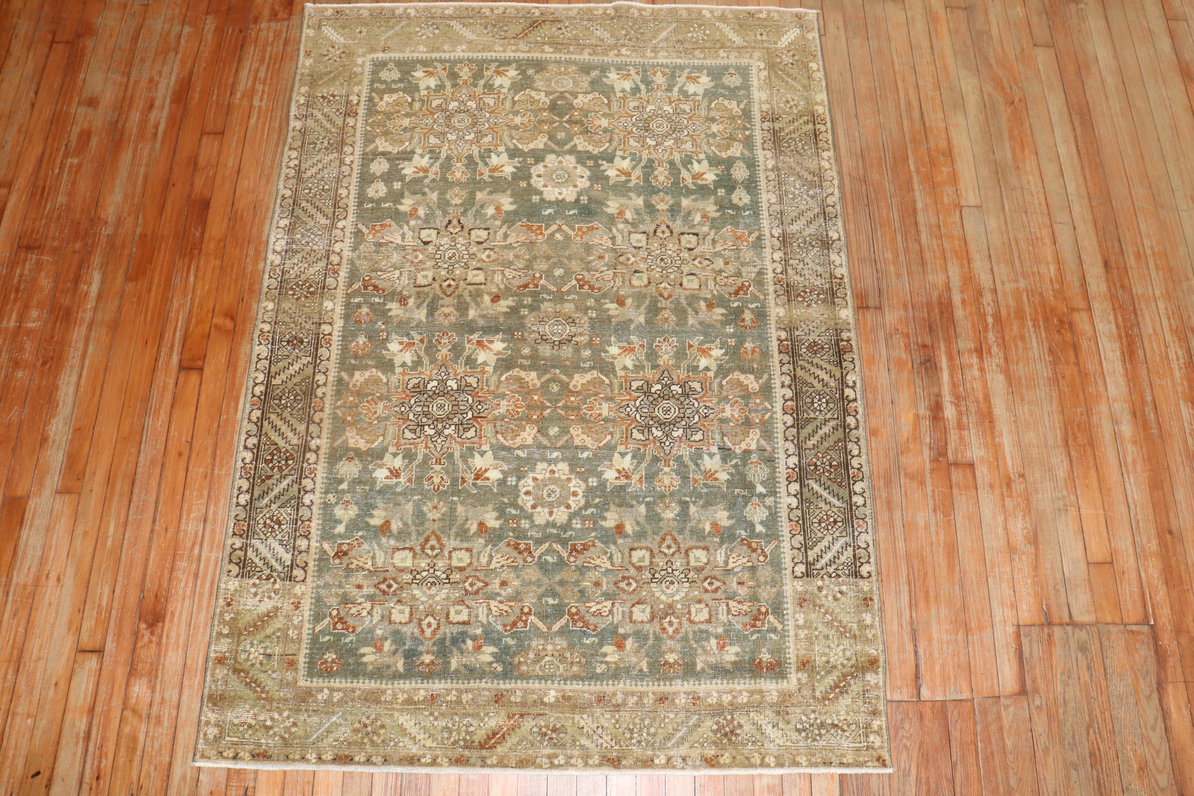Zabihi Collection Antique Green Northwest Persian Accent Rug For Sale 2