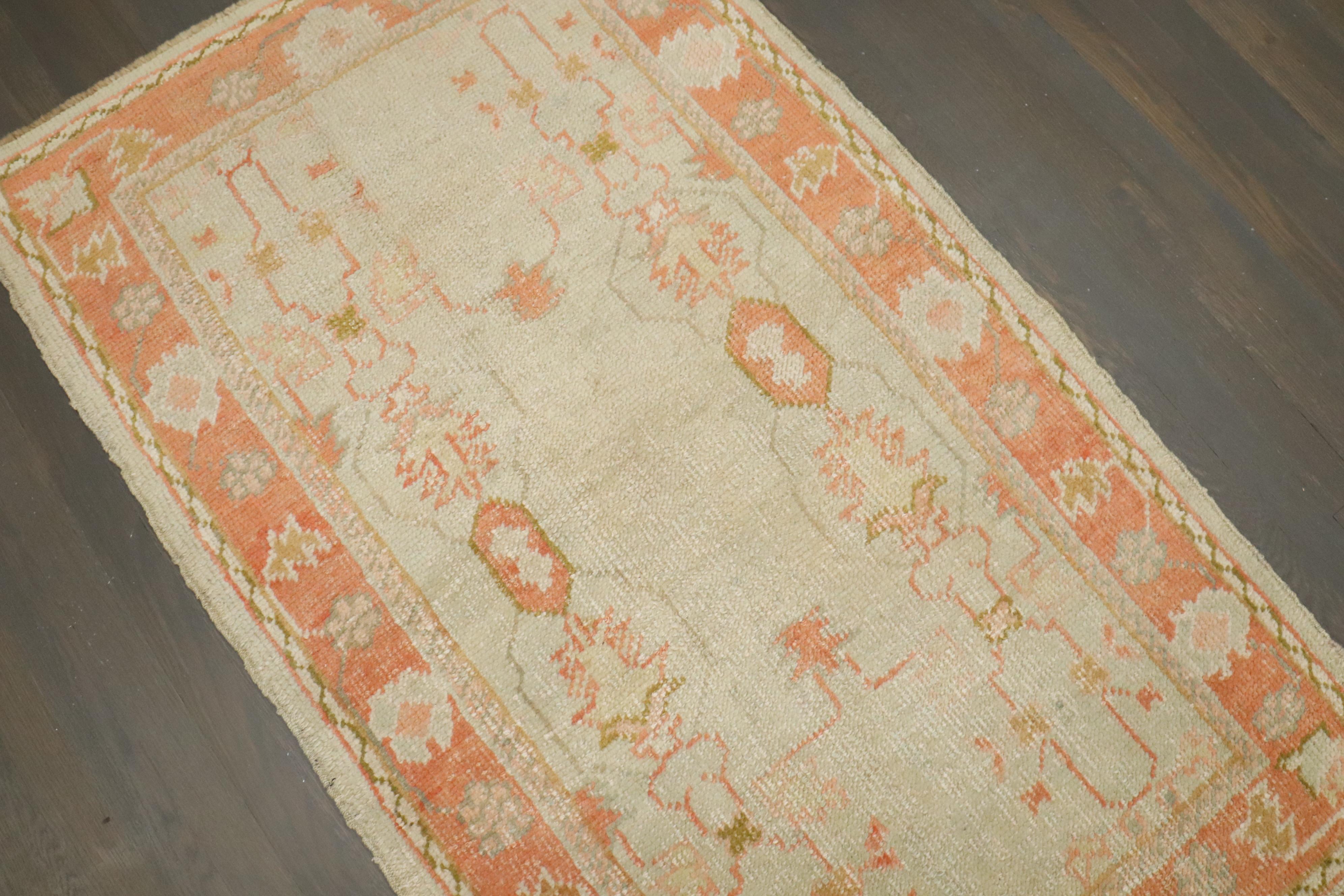 Outsider Art Zabihi Collection Antique Ivory Orange Oushak Rug For Sale