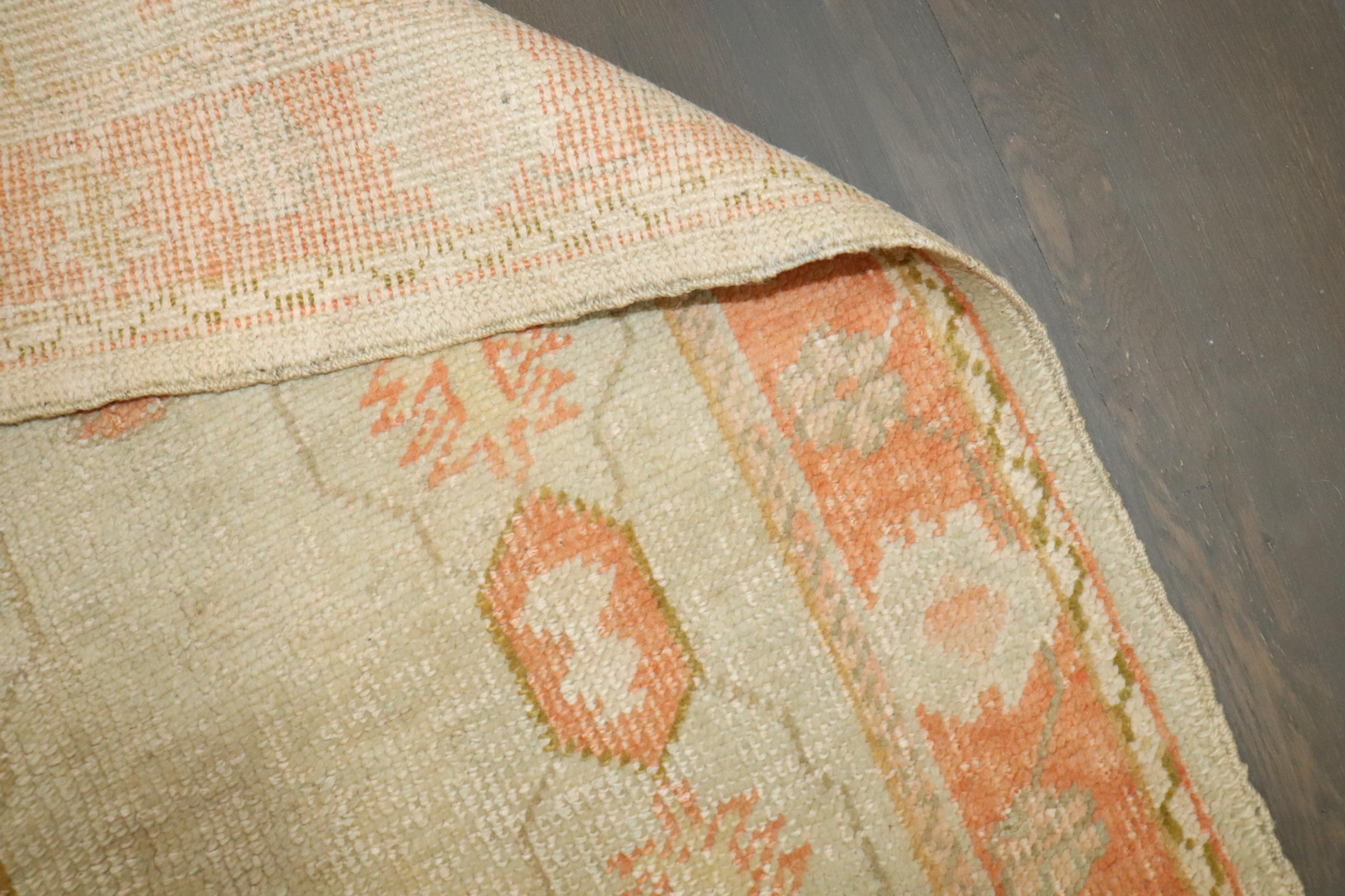 Turkish Zabihi Collection Antique Ivory Orange Oushak Rug For Sale