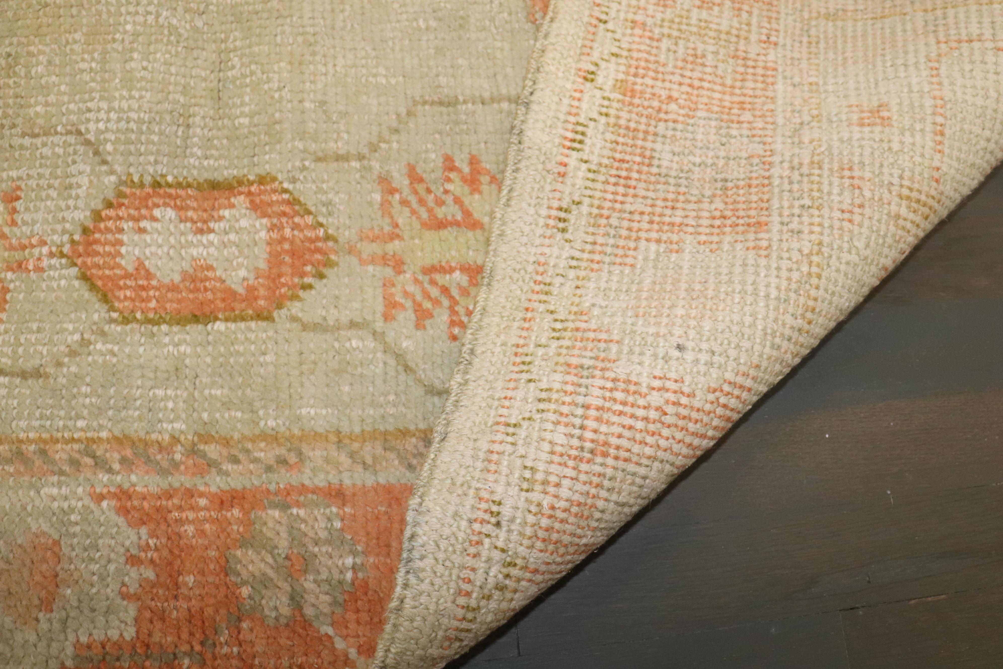 Hand-Woven Zabihi Collection Antique Ivory Orange Oushak Rug For Sale