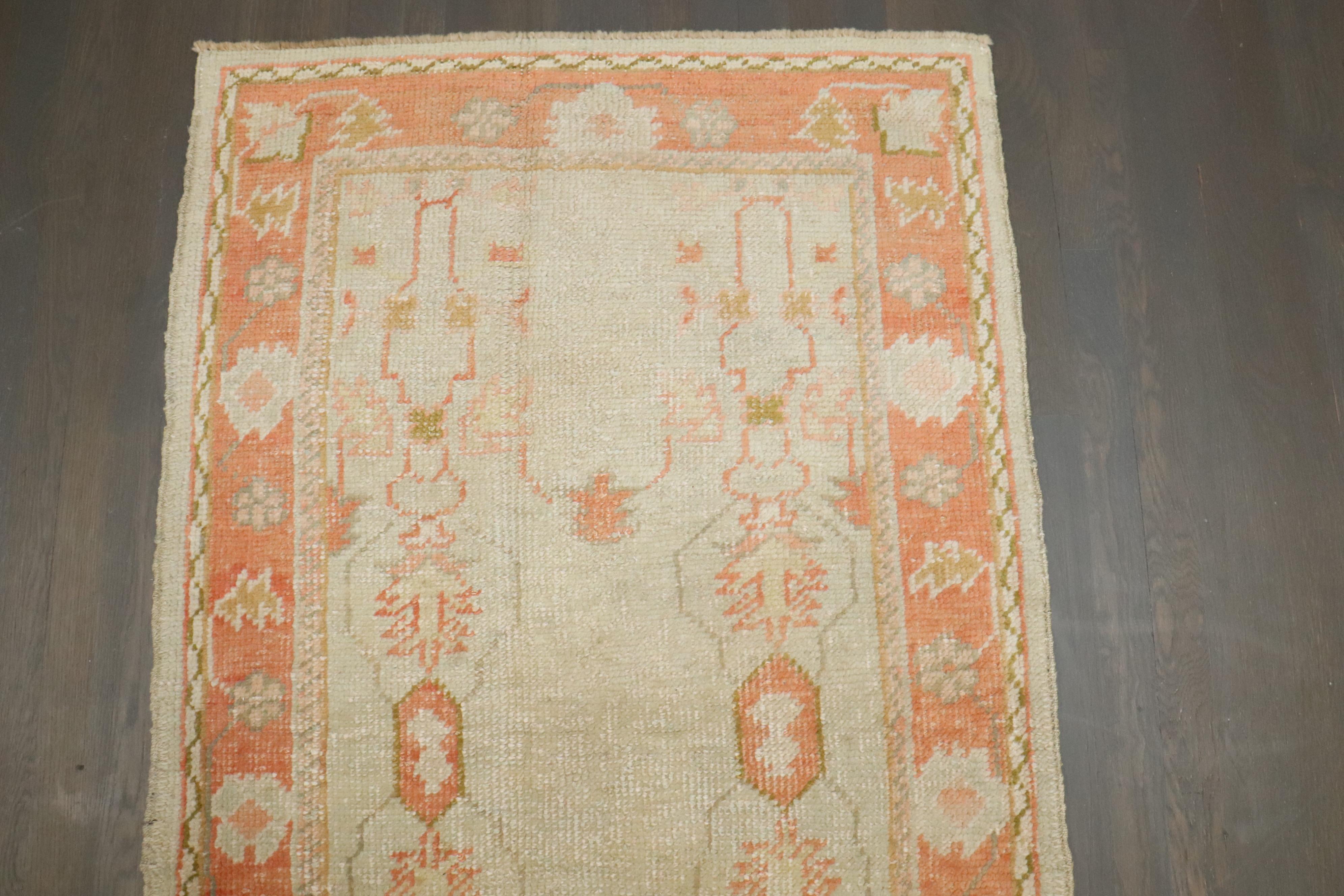 20th Century Zabihi Collection Antique Ivory Orange Oushak Rug For Sale