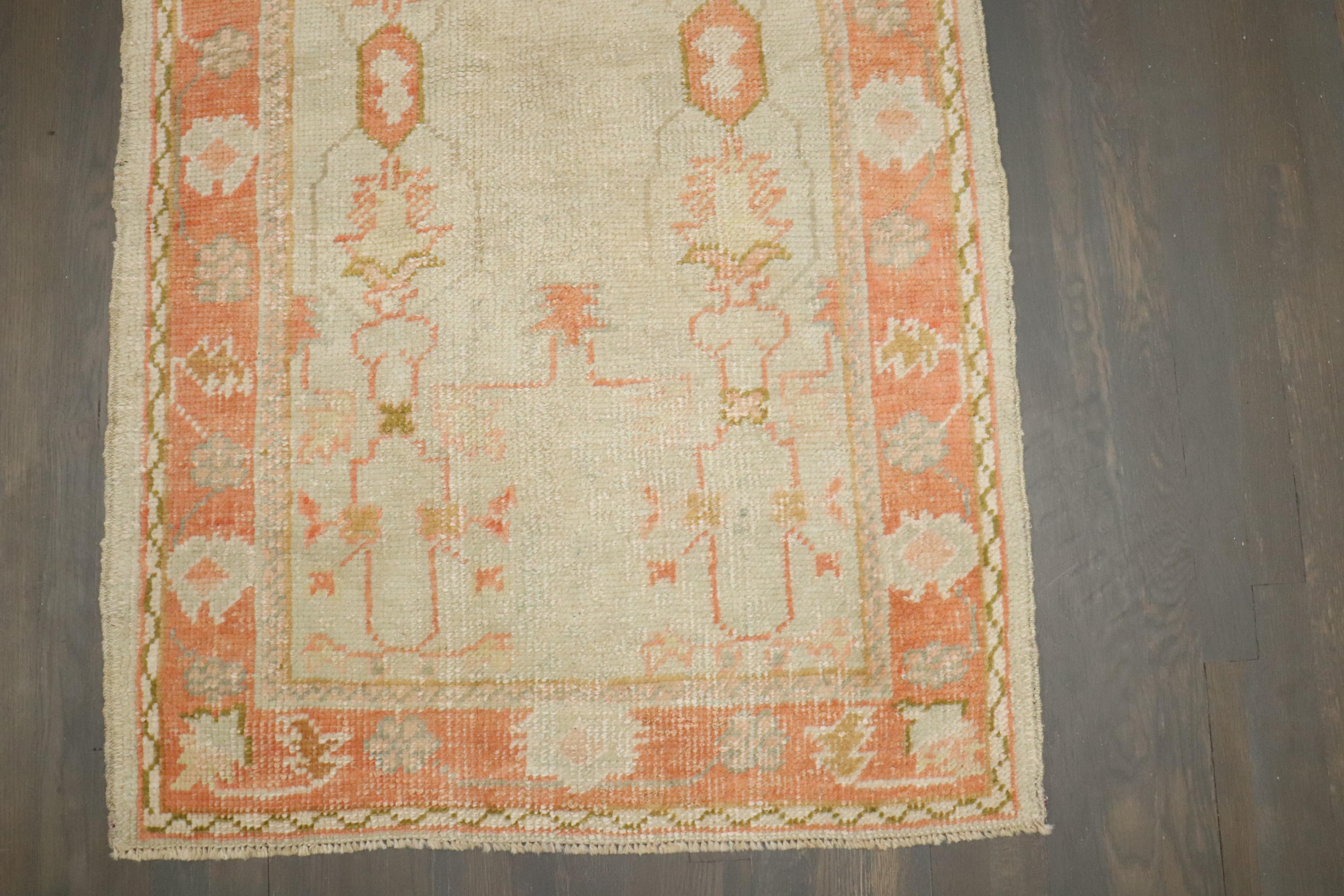 Zabihi Collection Antique Ivory Orange Oushak Rug For Sale 1