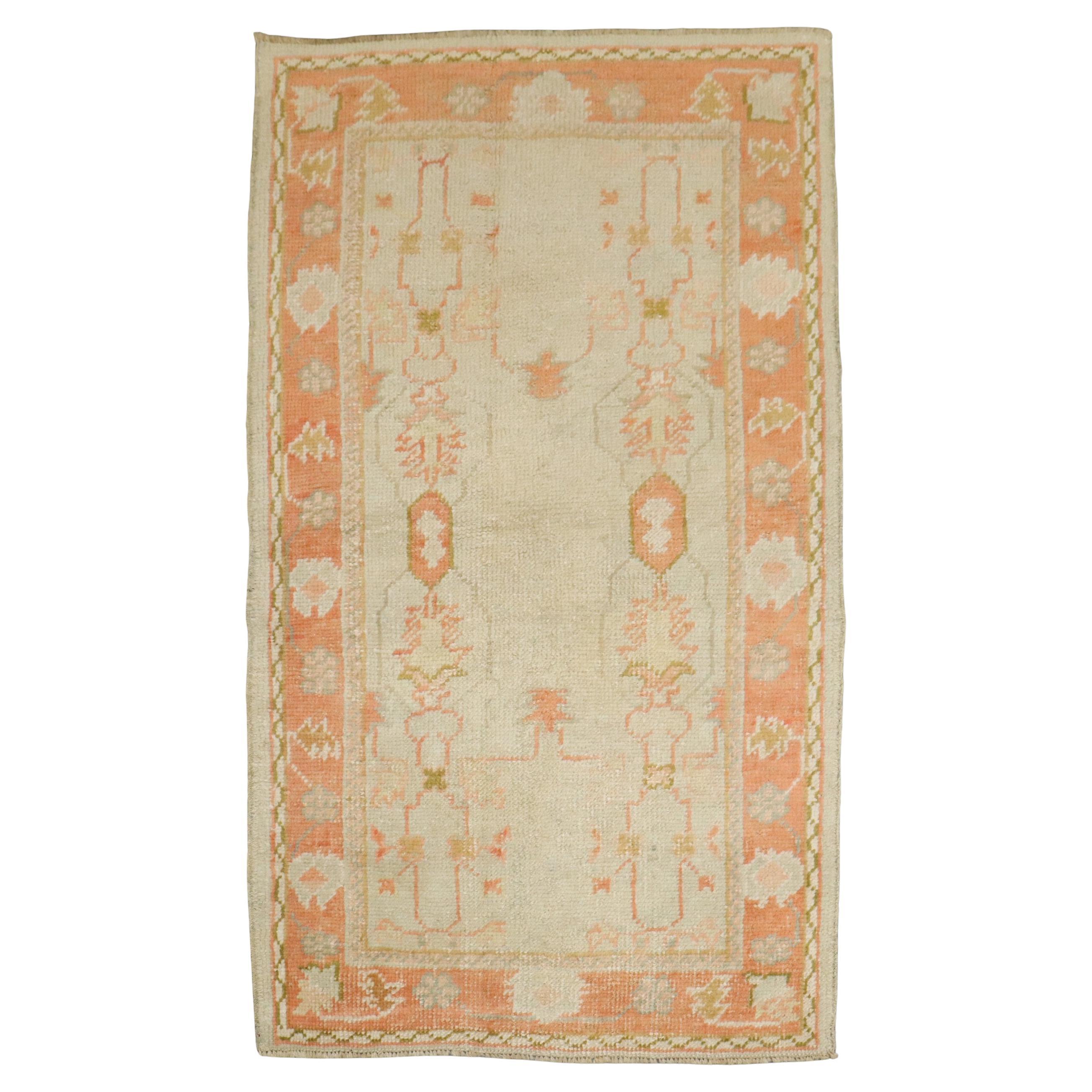 Zabihi Collection Antique Ivory Orange Oushak Rug