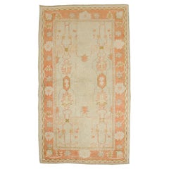Zabihi Collection Antique Ivory Orange Oushak Rug
