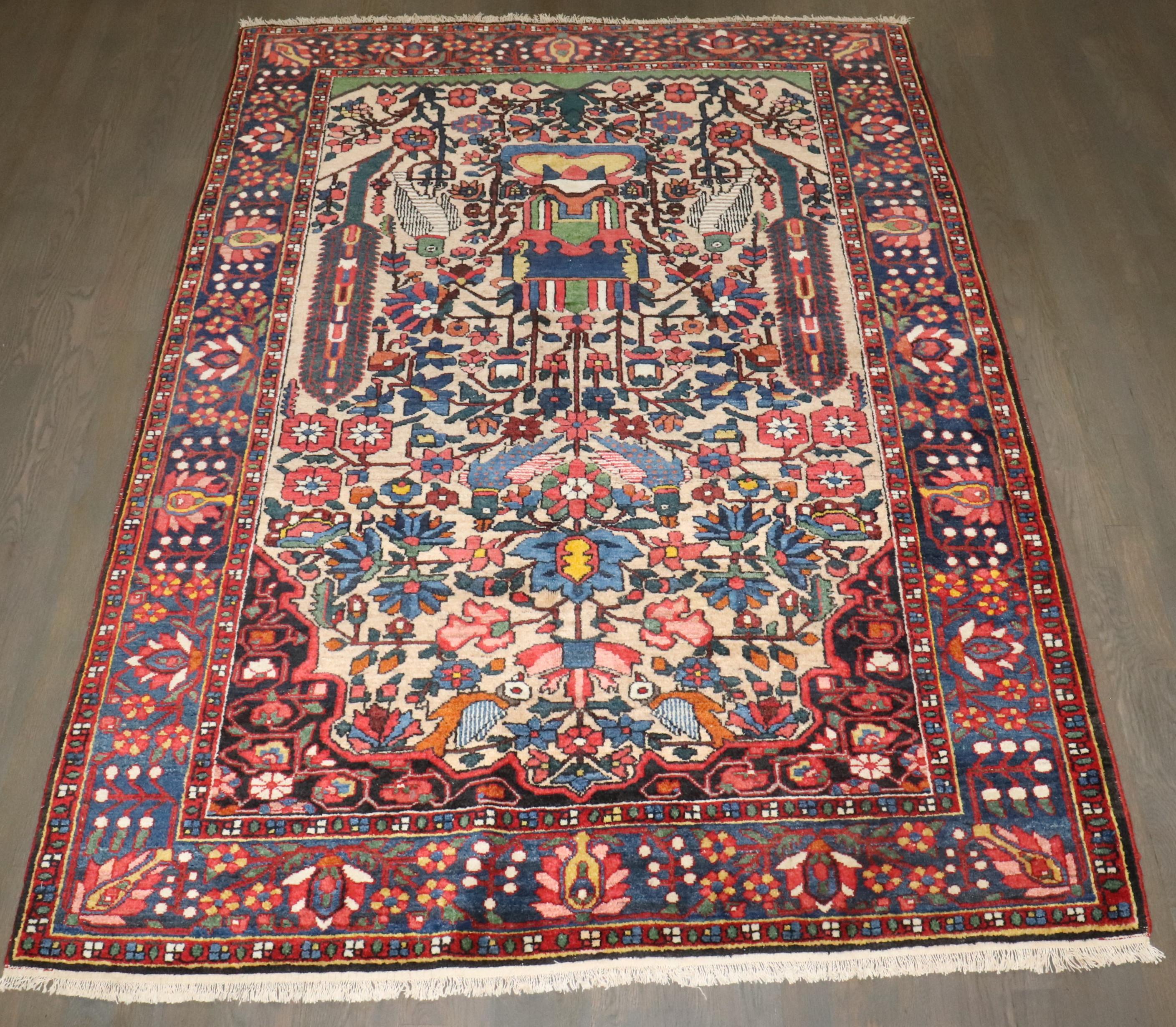 Colección Zabihi Alfombra Persa Bakhtiari Antigua Tono Joya Anudado a mano en venta