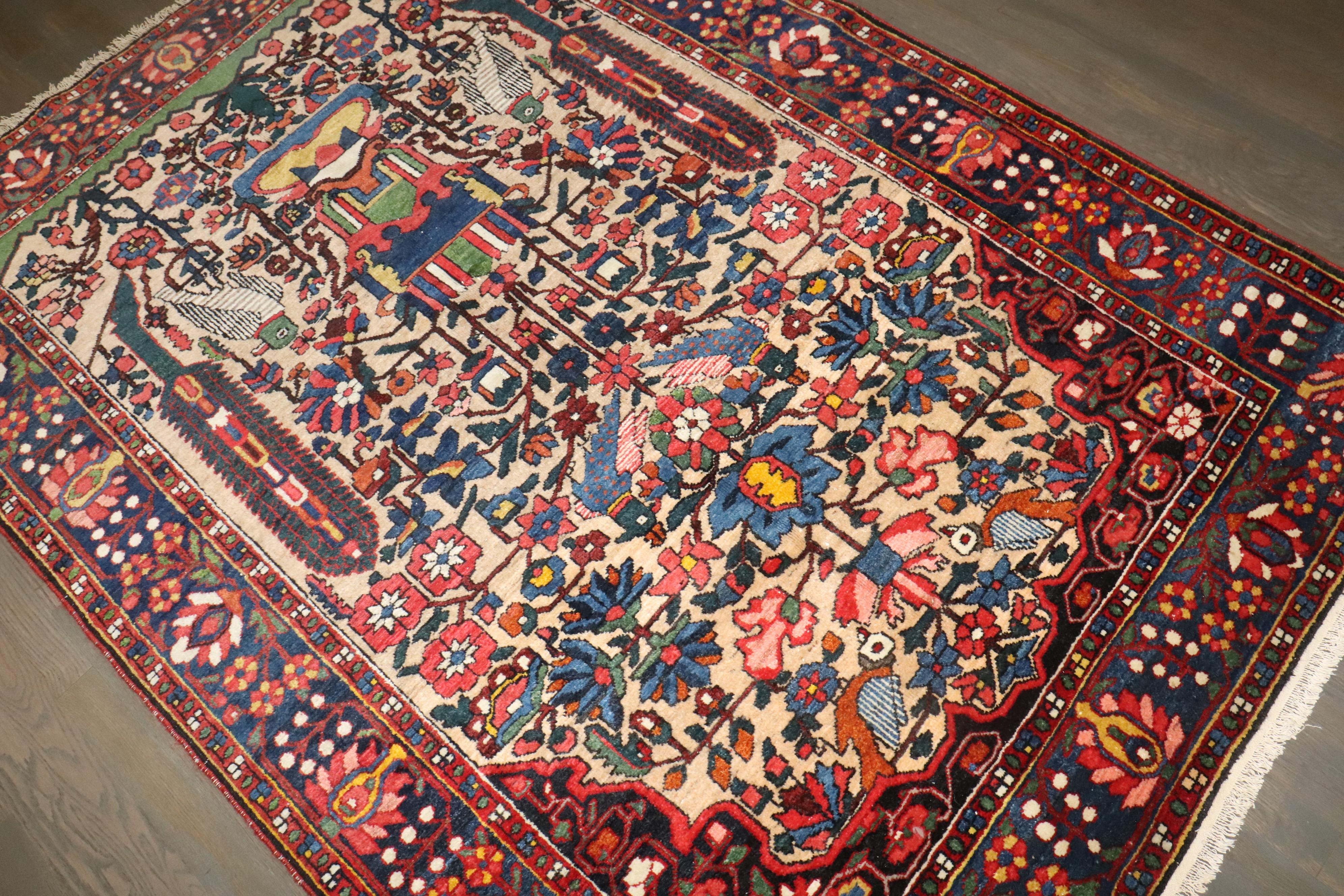 Colección Zabihi Alfombra Persa Bakhtiari Antigua Tono Joya Lana en venta
