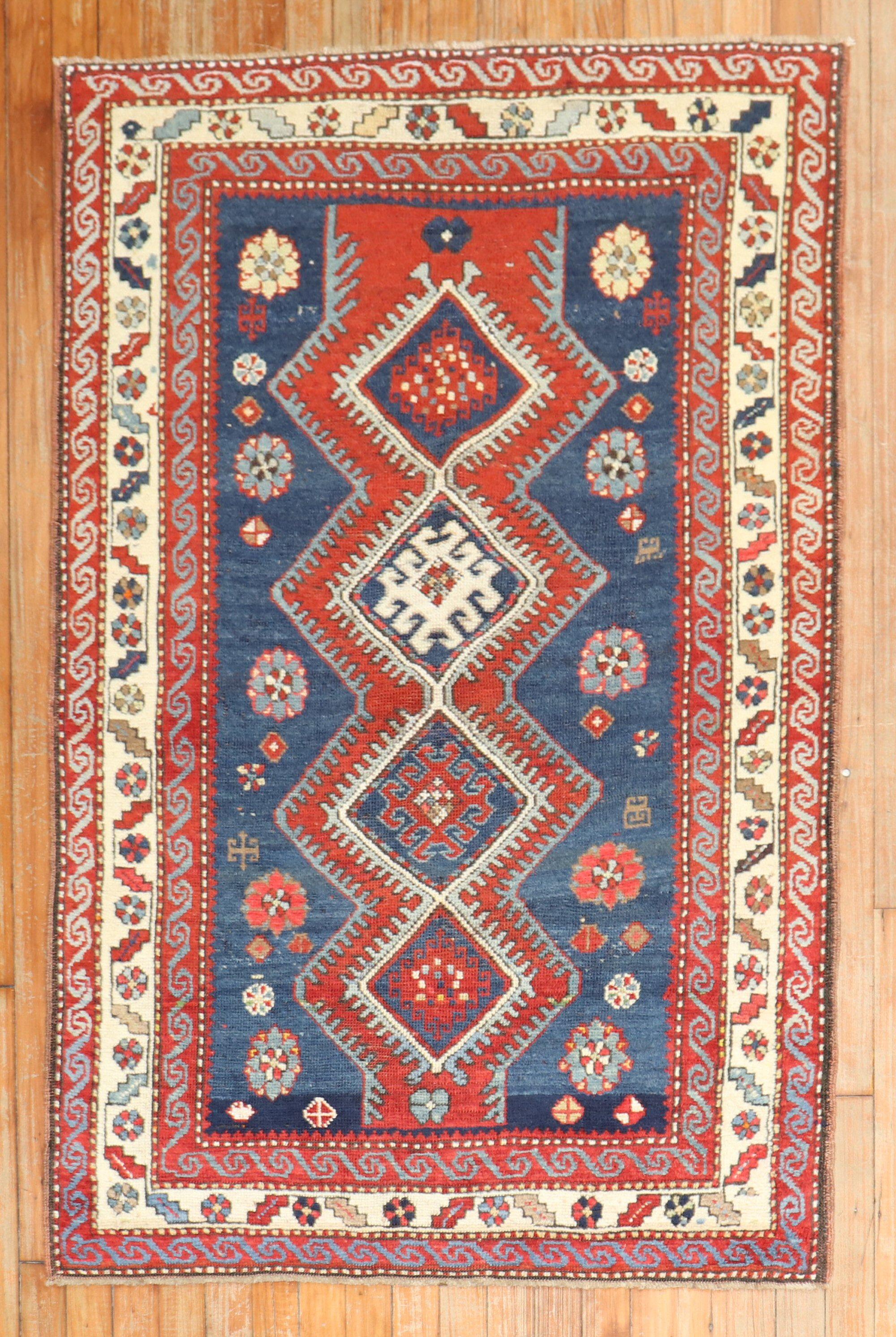 Caucasian Zabihi Collection Antique Kazak Rug For Sale