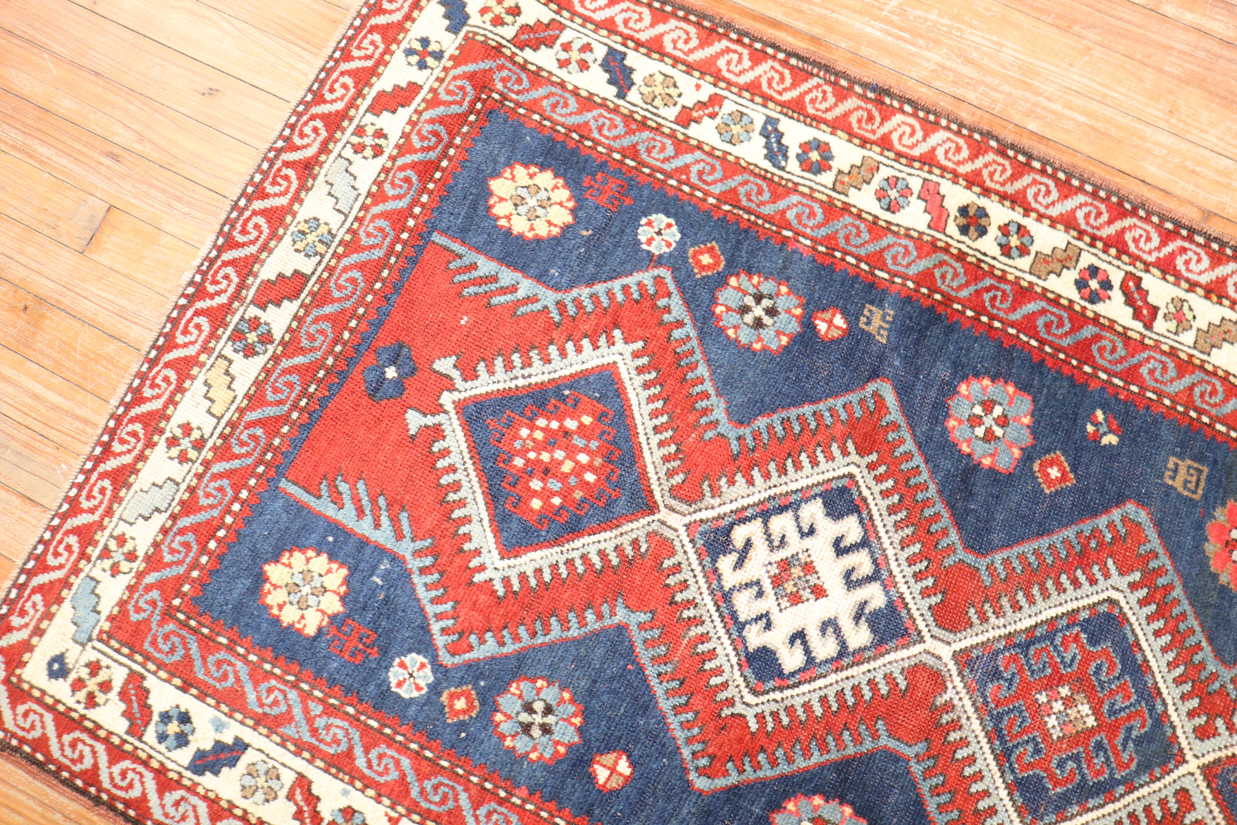 Hand-Knotted Zabihi Collection Antique Kazak Rug For Sale