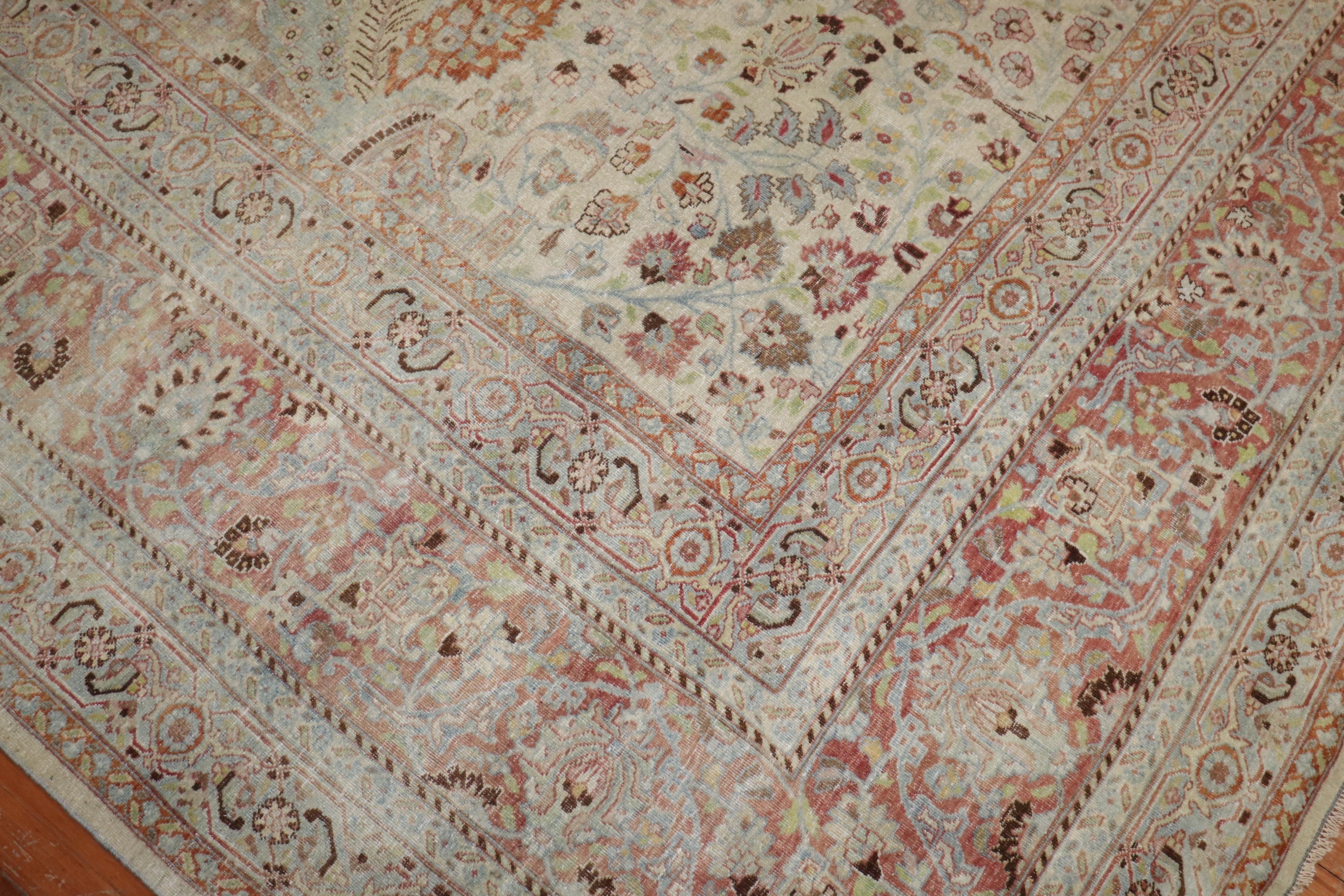 Tabriz Zabihi Collection Antique Large Square Meshed Rug For Sale