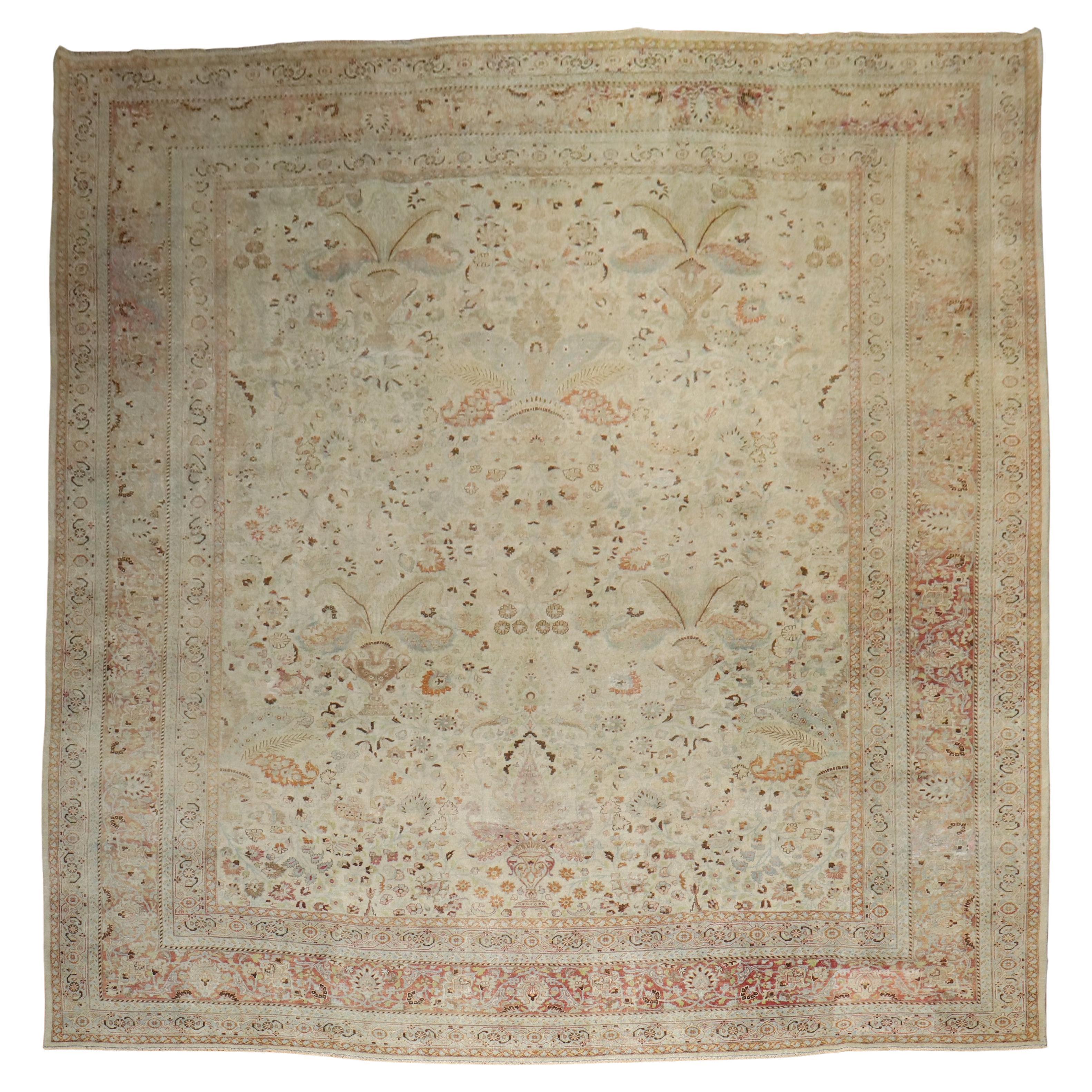 Zabihi Collection Antique Large Square Meshed Rug For Sale