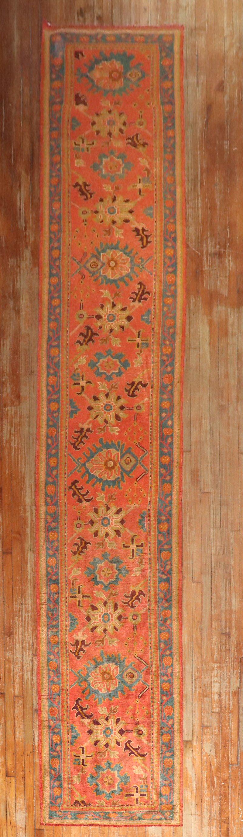 Zabihi Collection Antique Long Orange Turkish Oushak Early 20th Century Runner For Sale 6