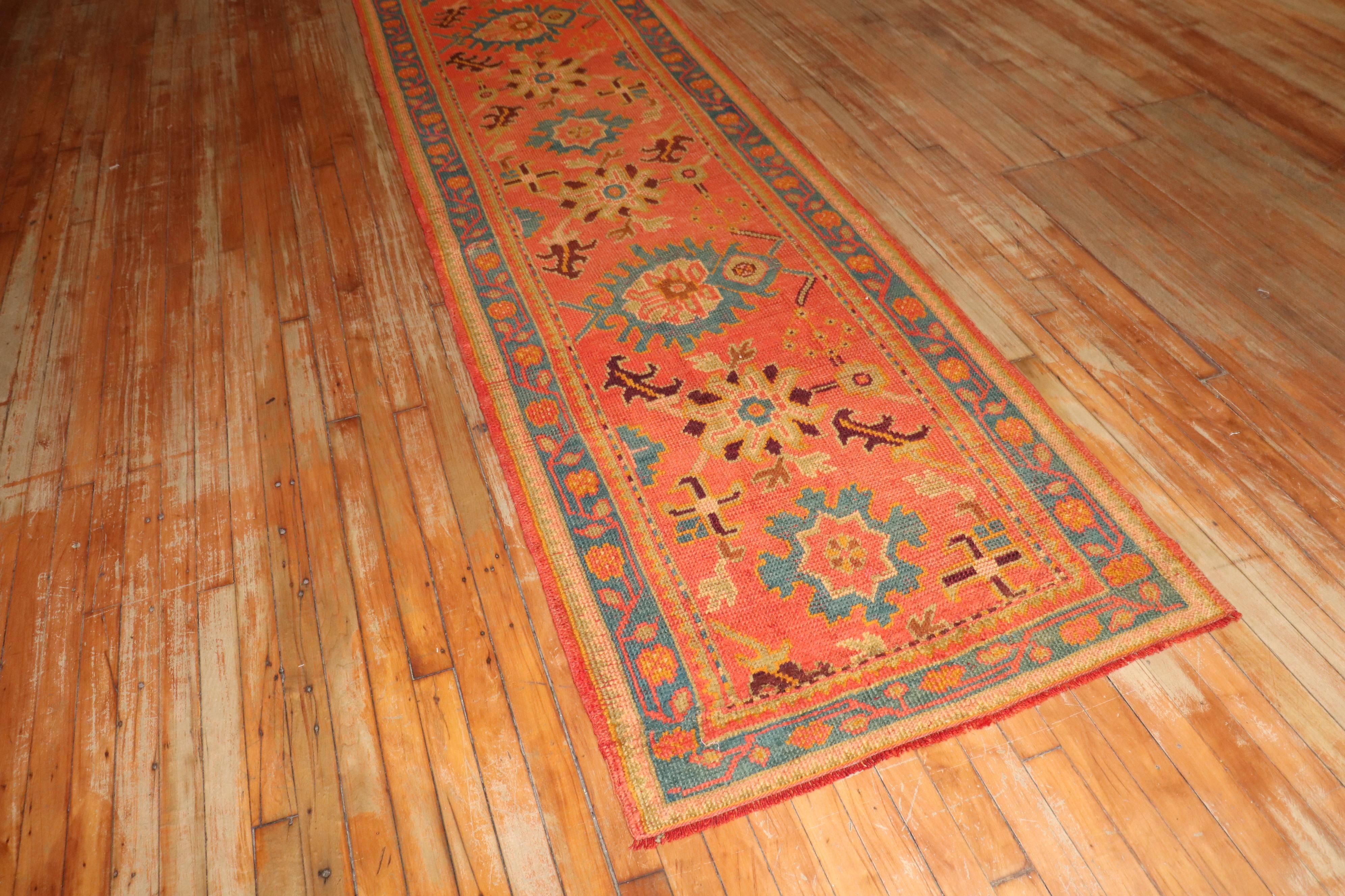 Zabihi Collection Antique Long Orange Turkish Oushak Early 20th Century Runner For Sale 8