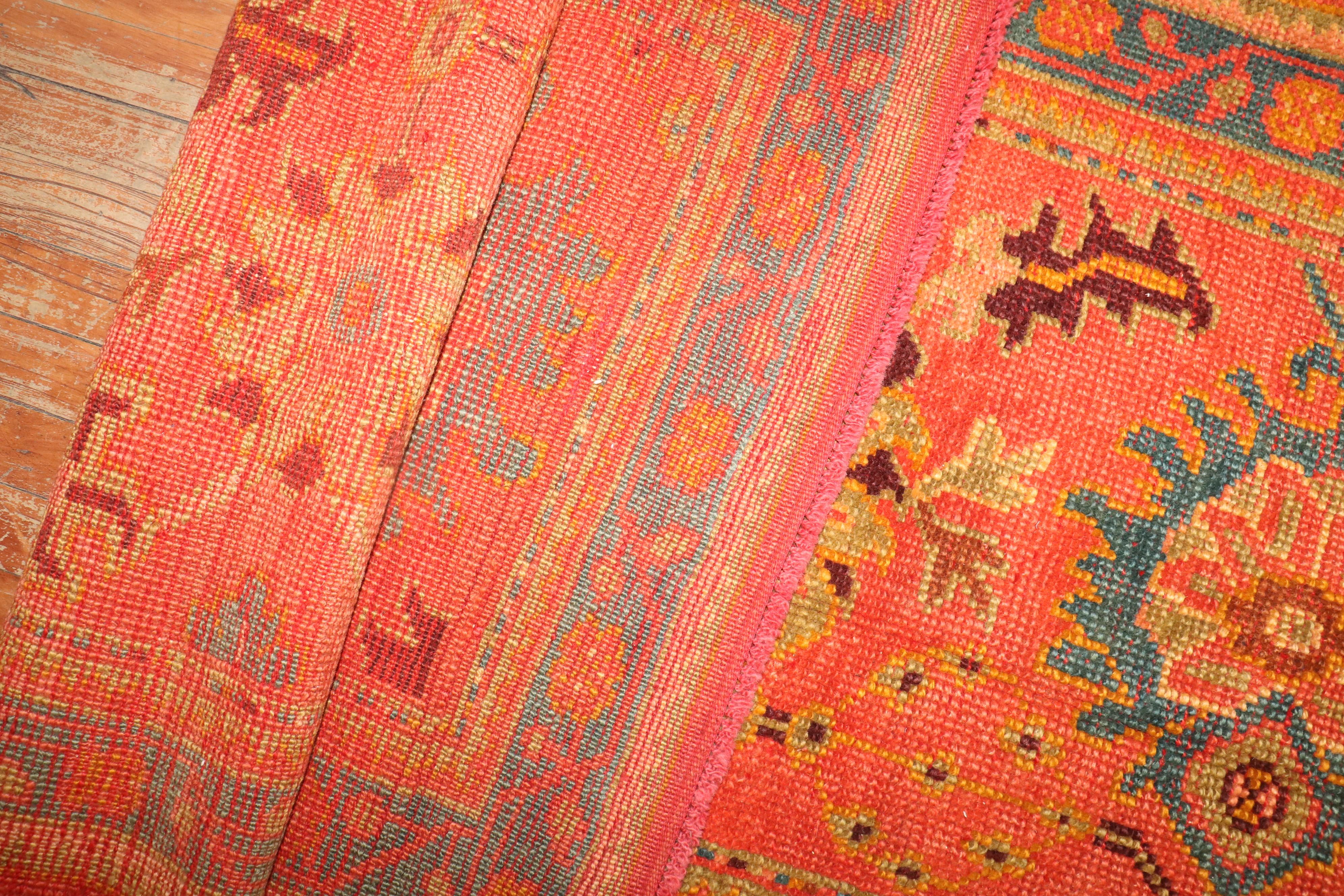 Hand-Knotted Zabihi Collection Antique Long Orange Turkish Oushak Early 20th Century Runner For Sale