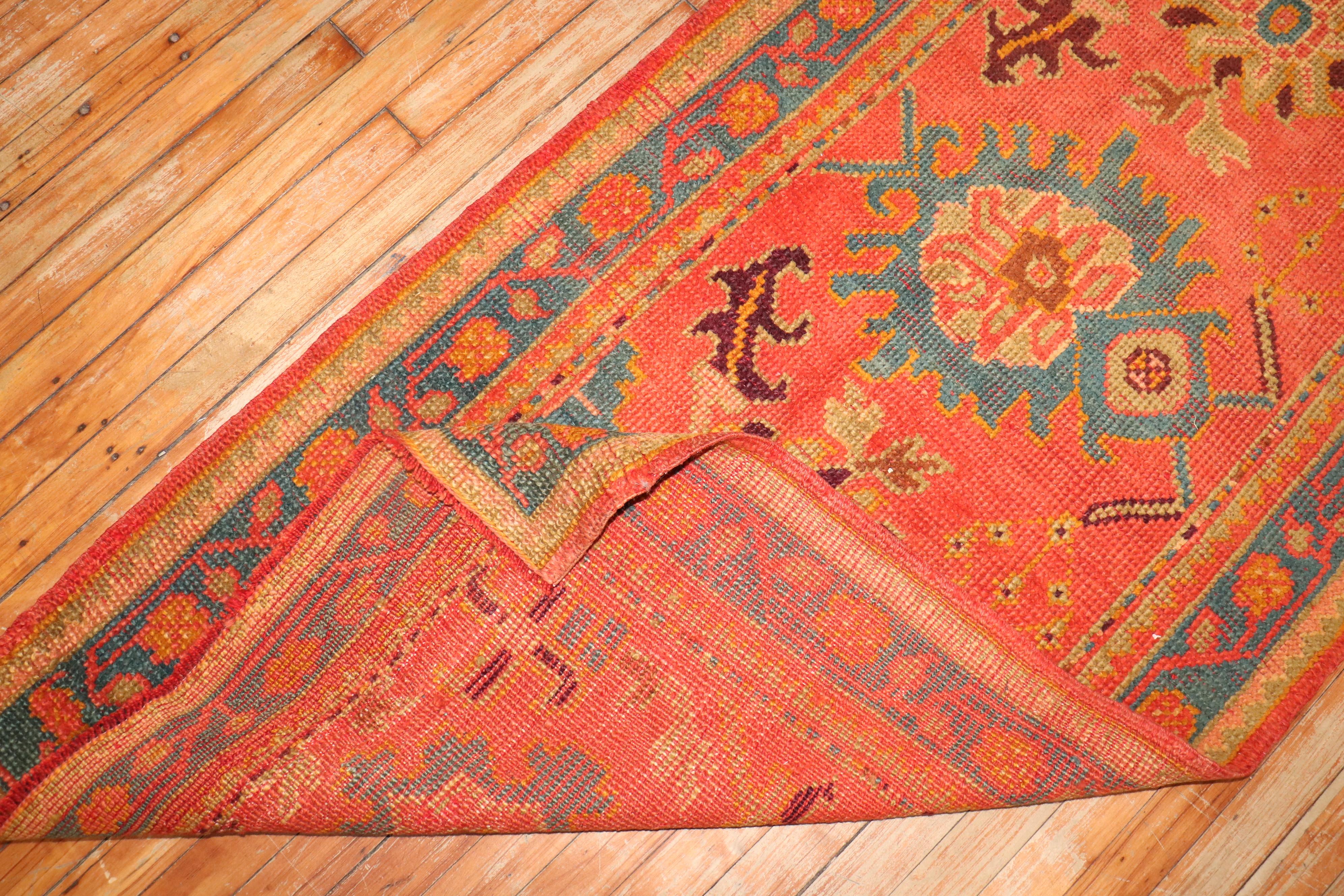 Zabihi Collection Antique Long Orange Turkish Oushak Early 20th Century Runner In Good Condition For Sale In New York, NY