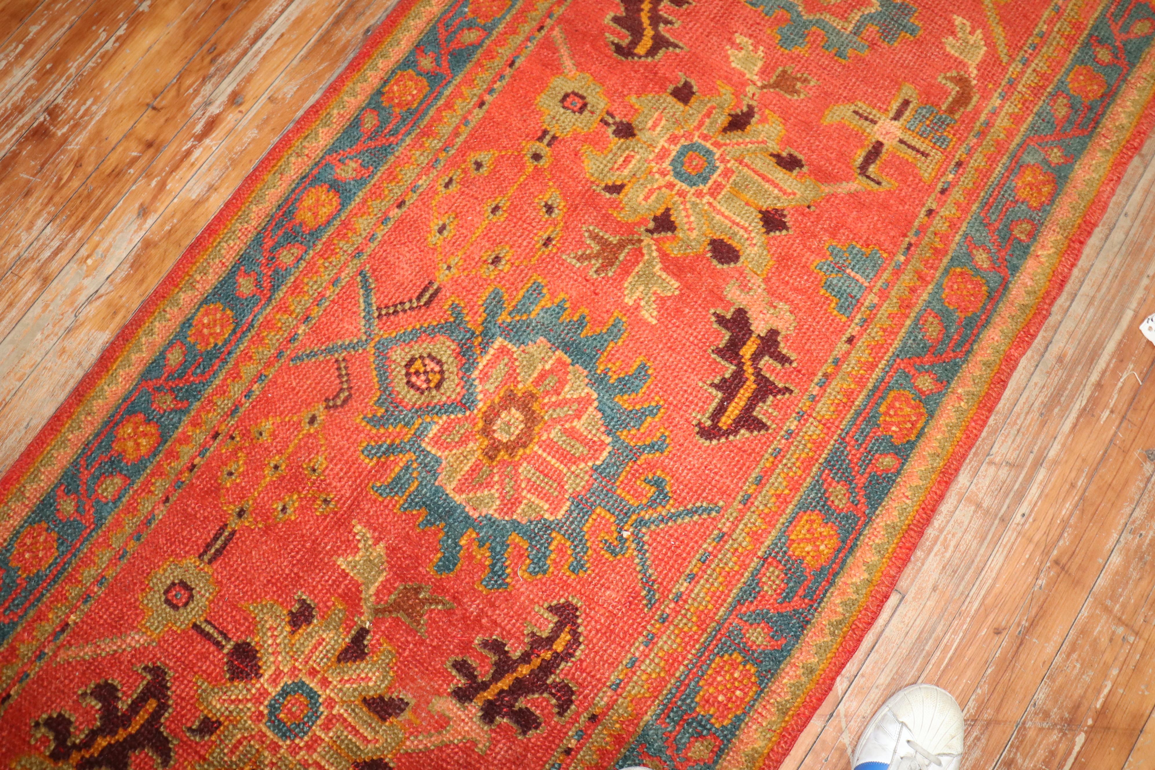 Zabihi Collection Antique Long Orange Turkish Oushak Early 20th Century Runner For Sale 1