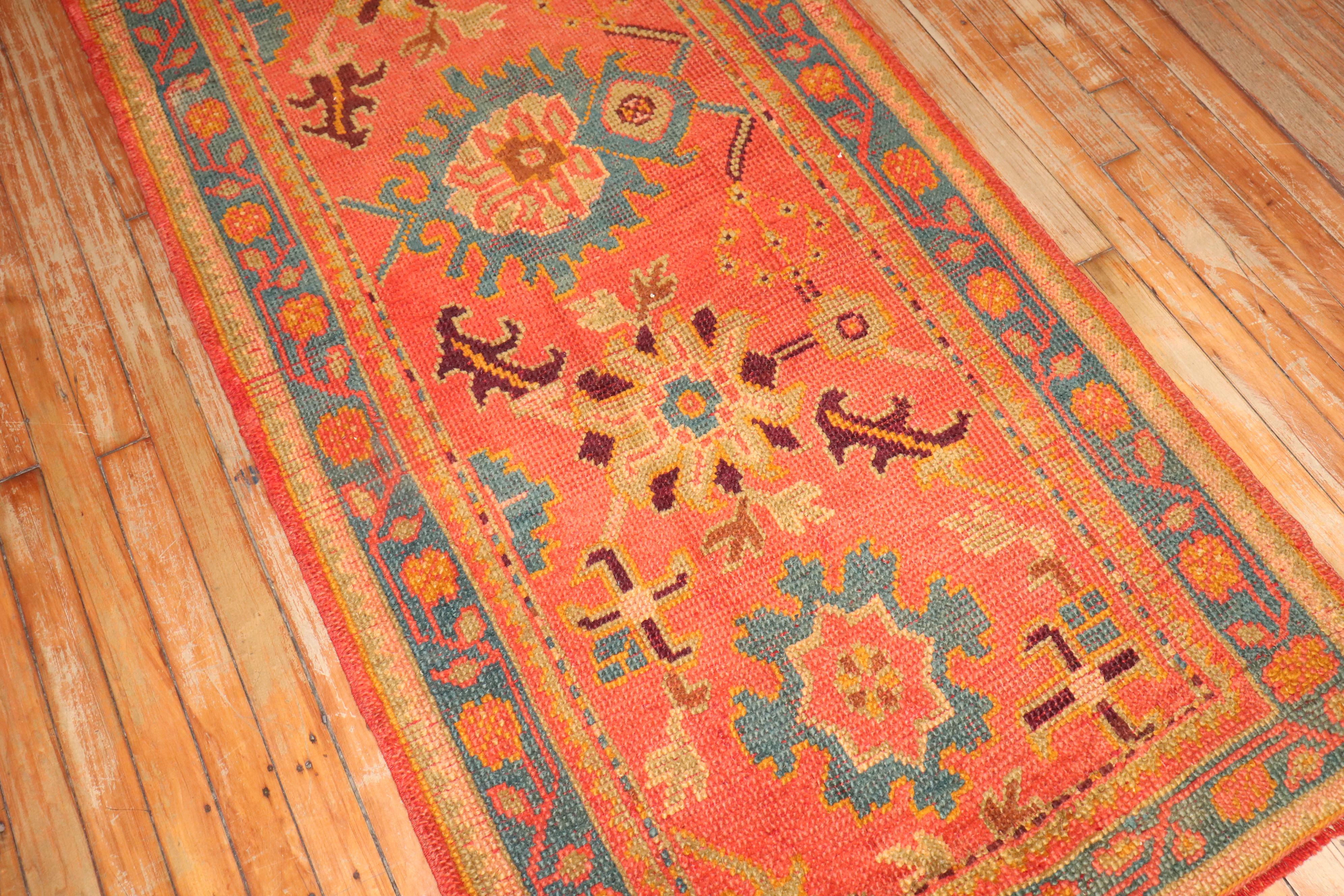 Zabihi Collection Antique Long Orange Turkish Oushak Early 20th Century Runner For Sale 2