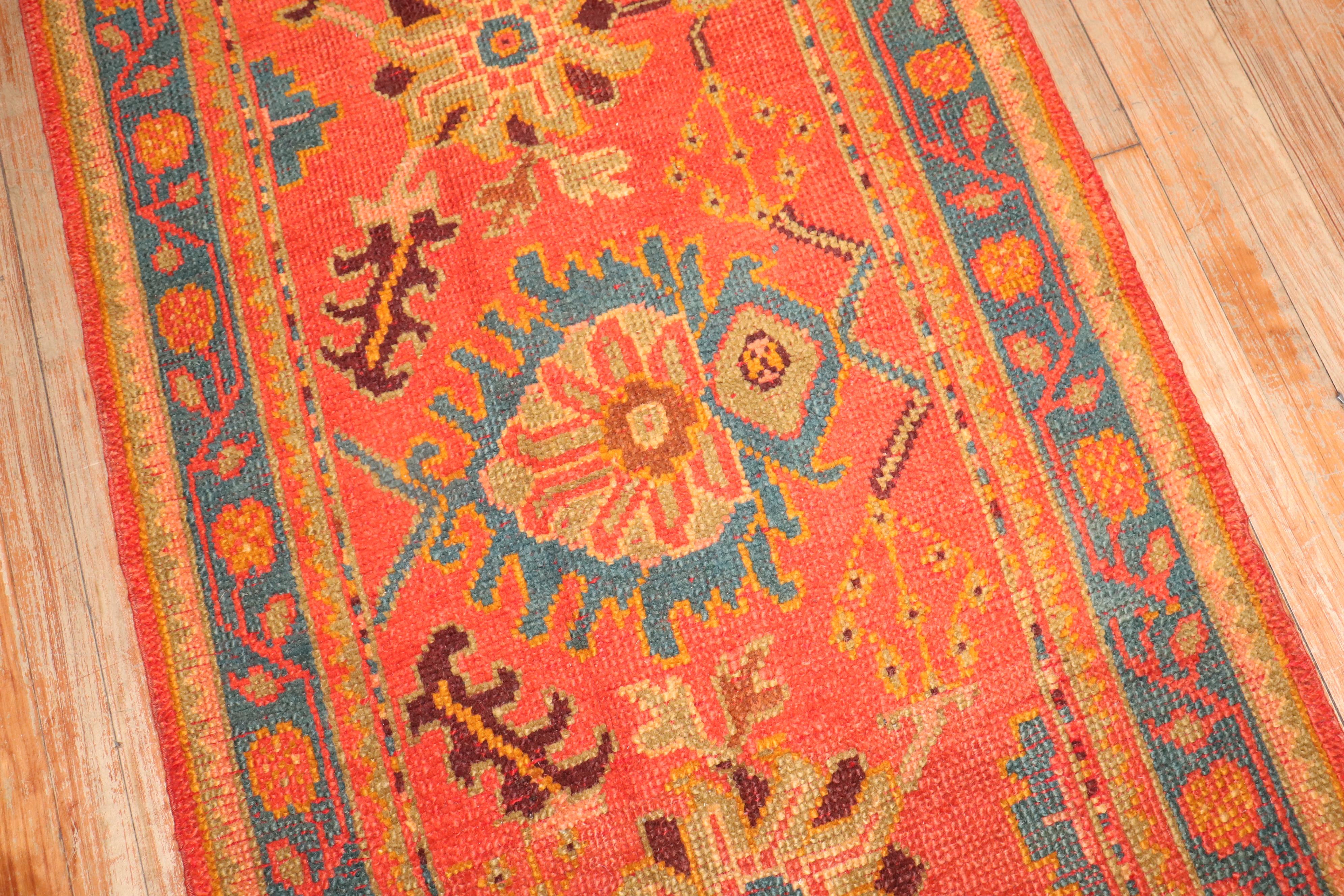 Zabihi Collection Antique Long Orange Turkish Oushak Early 20th Century Runner For Sale 3