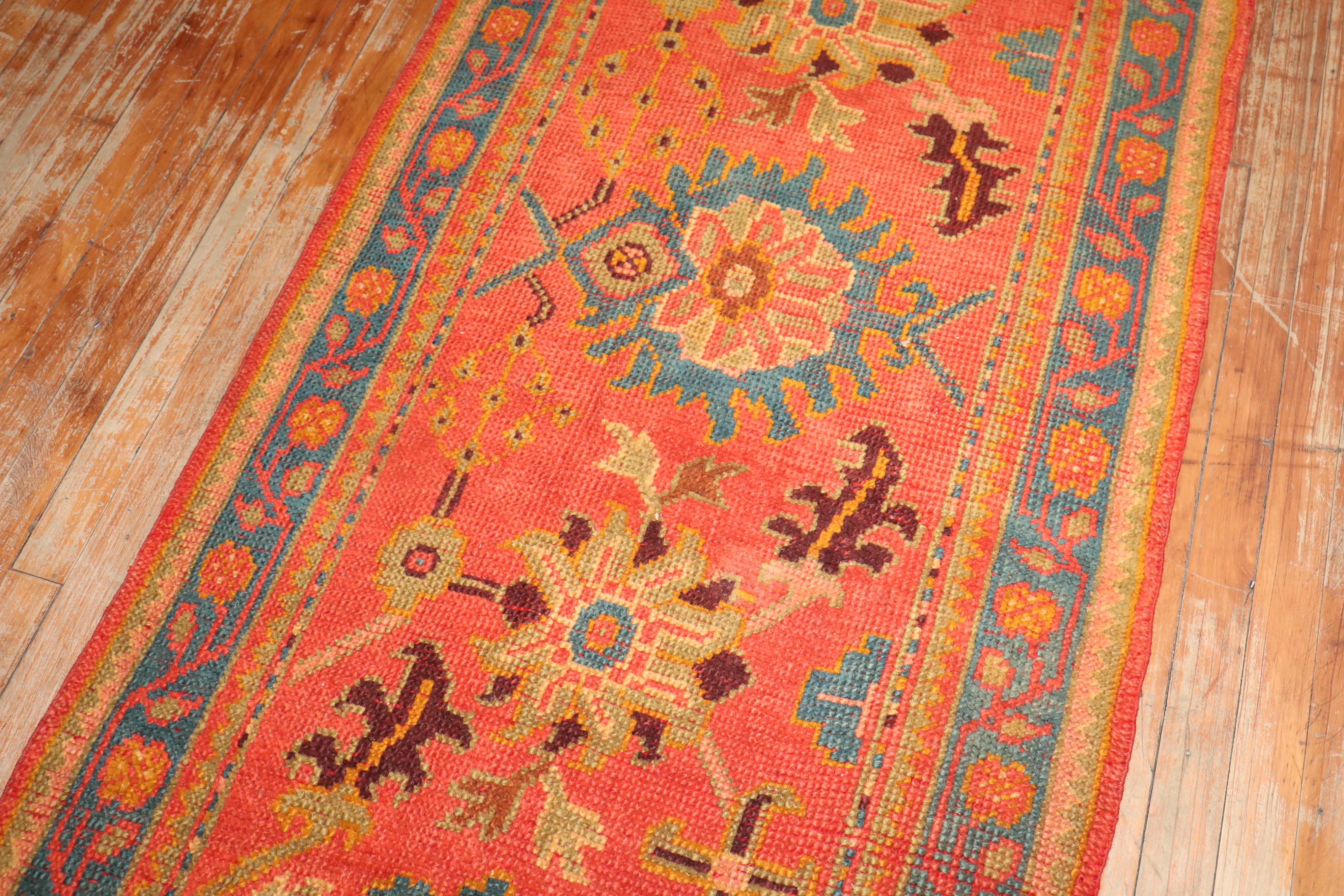 Zabihi Collection Antique Long Orange Turkish Oushak Early 20th Century Runner For Sale 4