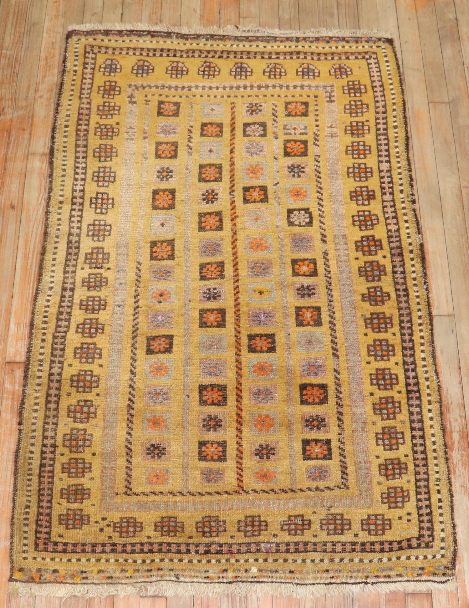 Zabihi Collection Antique Mustard Color Baluch Rug For Sale 2