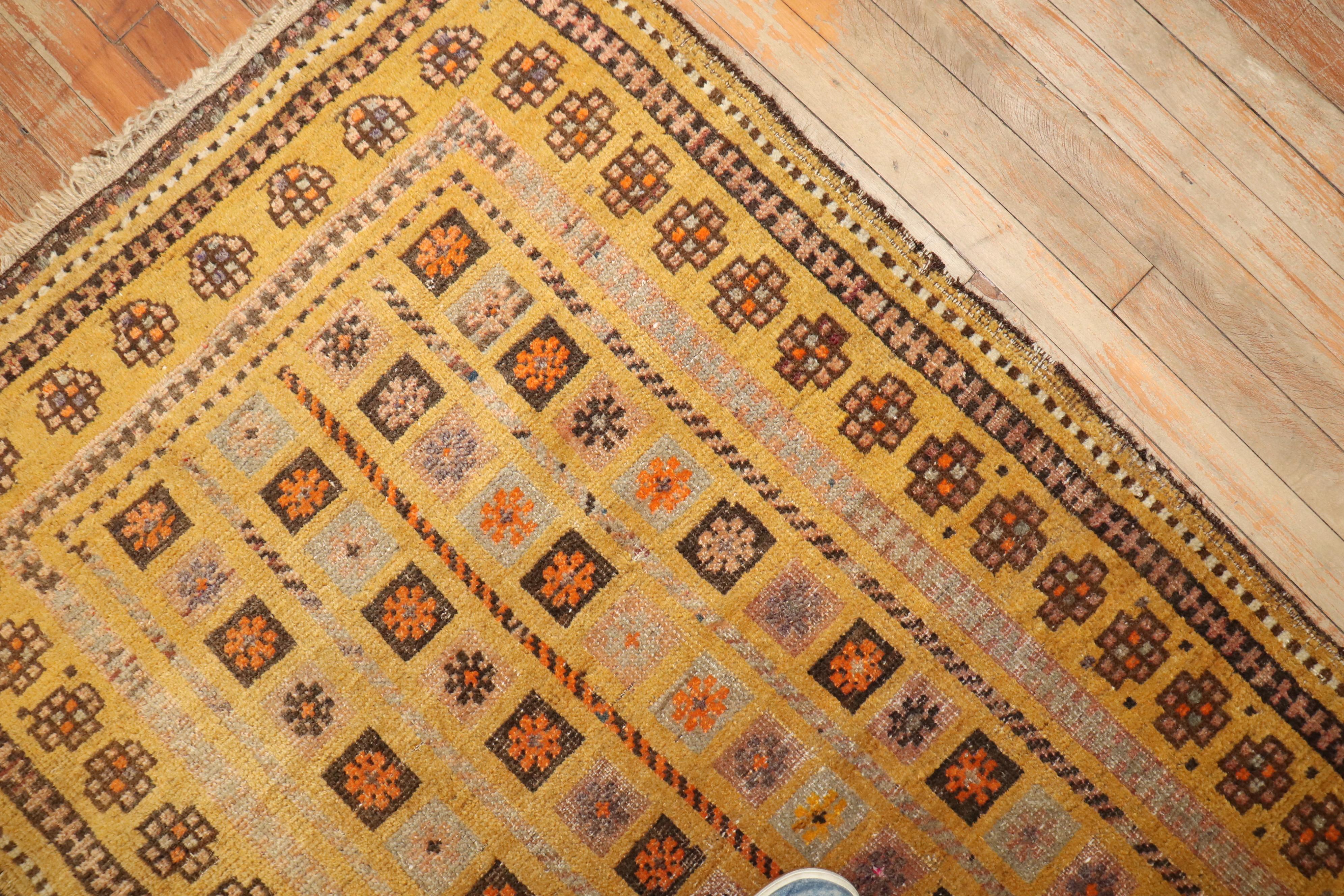 Turkmen Zabihi Collection Antique Mustard Color Baluch Rug For Sale