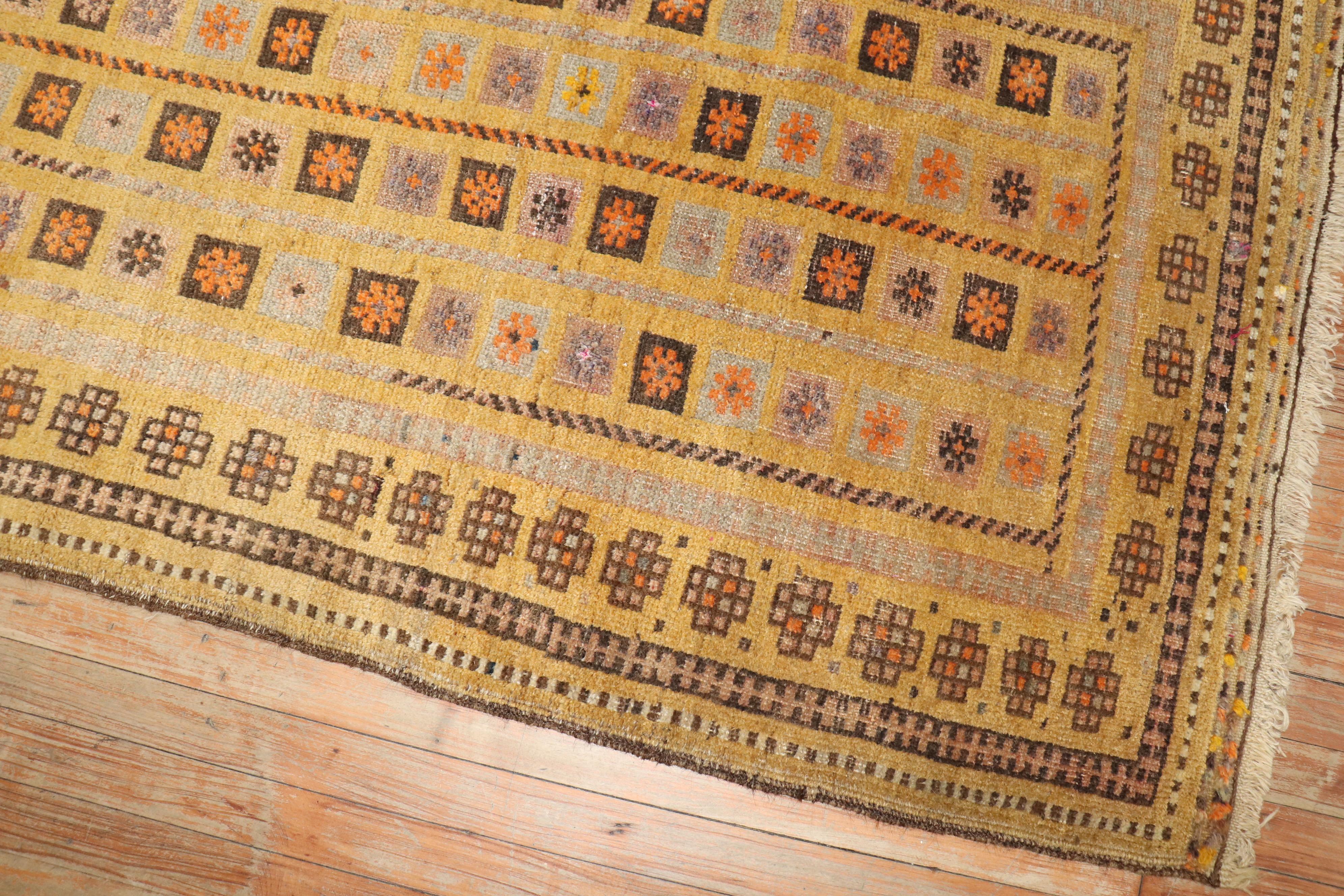 Hand-Woven Zabihi Collection Antique Mustard Color Baluch Rug For Sale