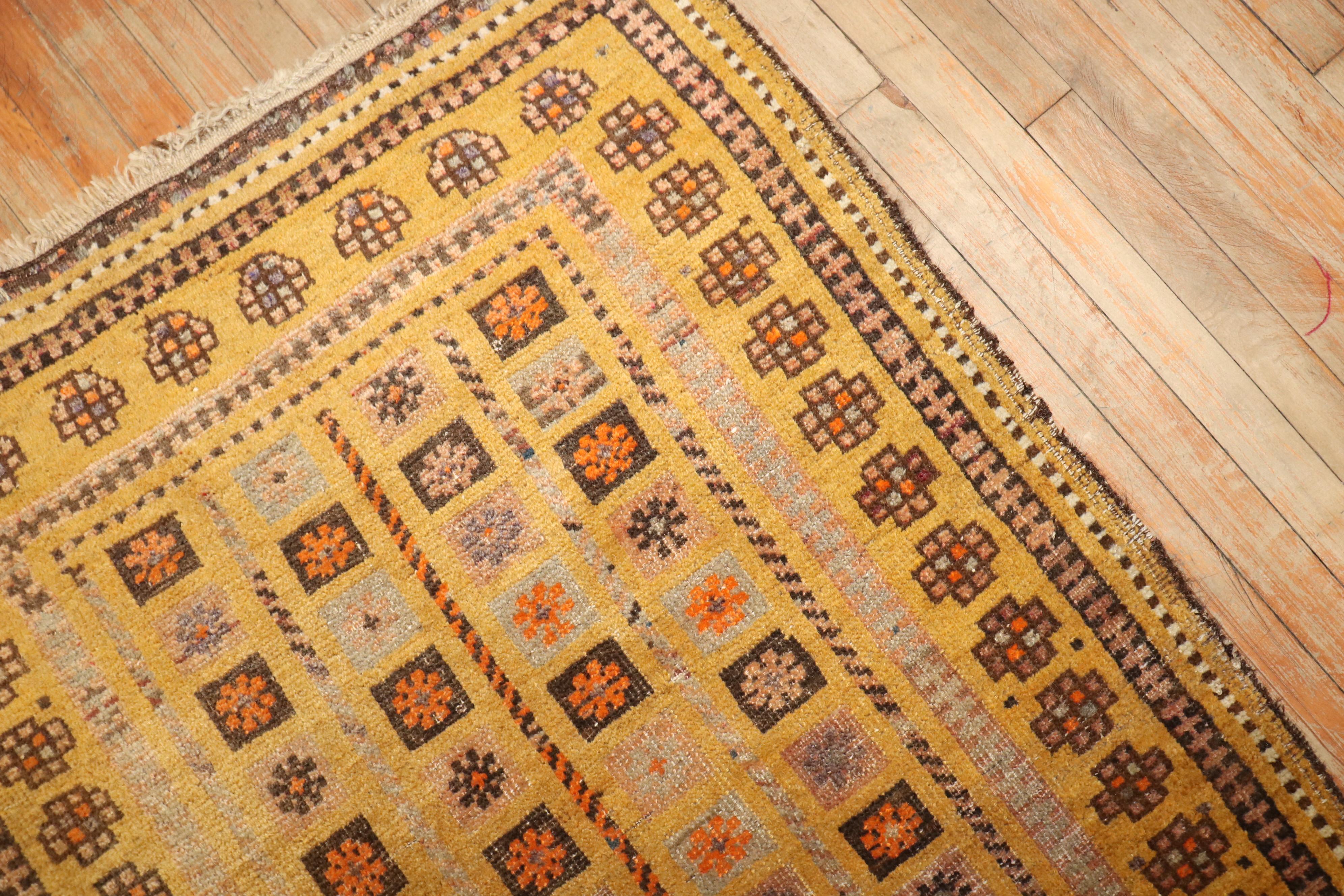 Wool Zabihi Collection Antique Mustard Color Baluch Rug For Sale