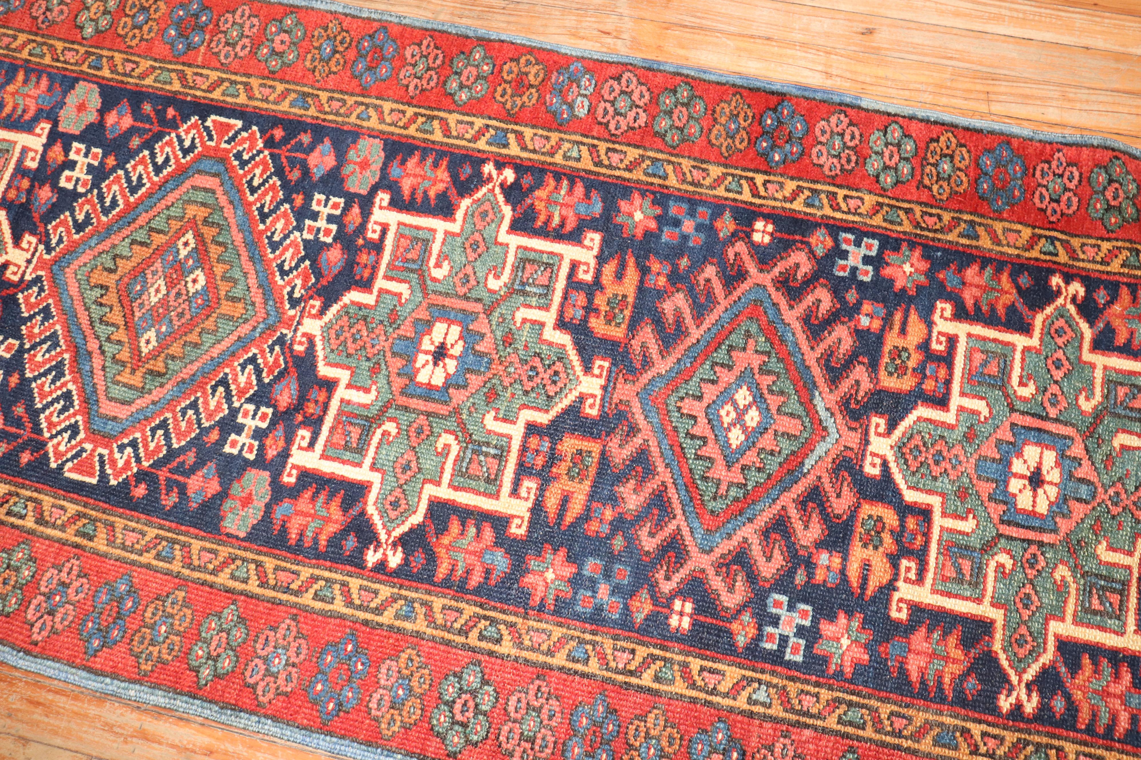 Zabihi Collection Antique Navy Blue Heriz Runner In Good Condition For Sale In New York, NY