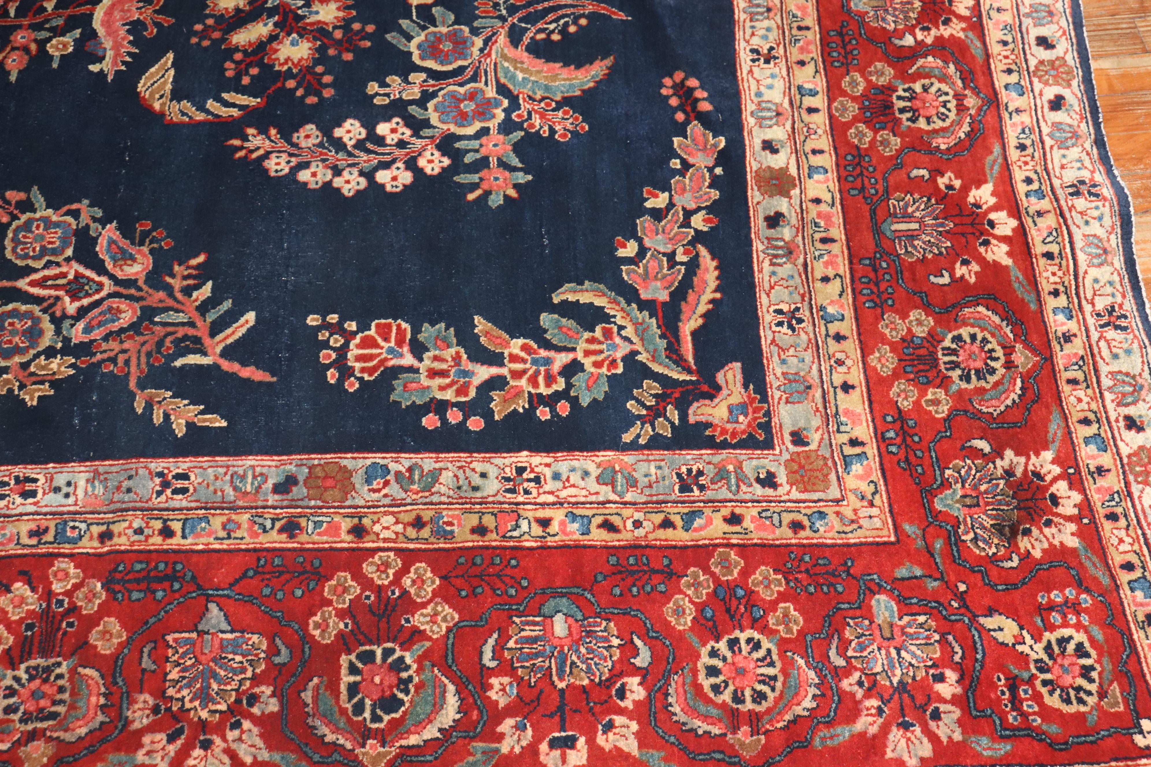 Zabihi Collection Antique Navy Blue Persian Sarouk Rug For Sale 3