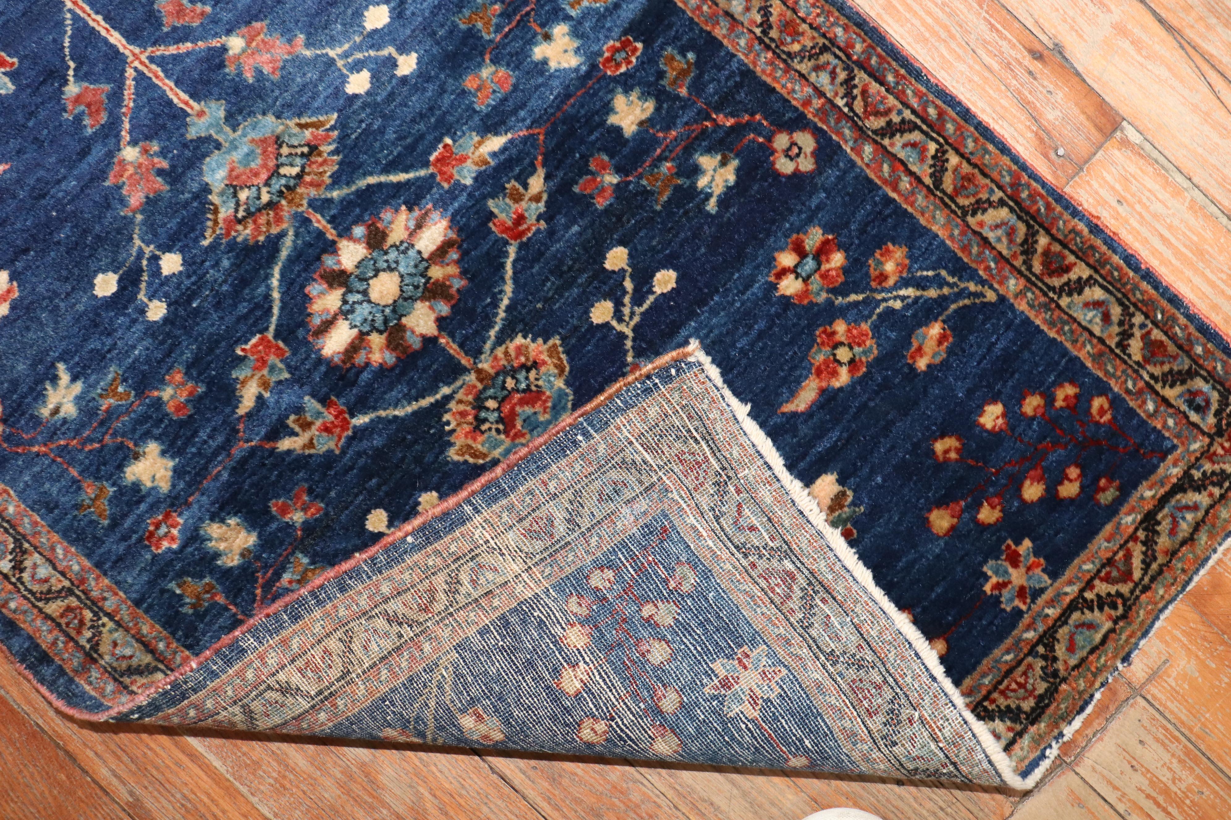 Hand-Woven Zabihi Collection Antique Navy Blue Persian Sarouk Rug For Sale