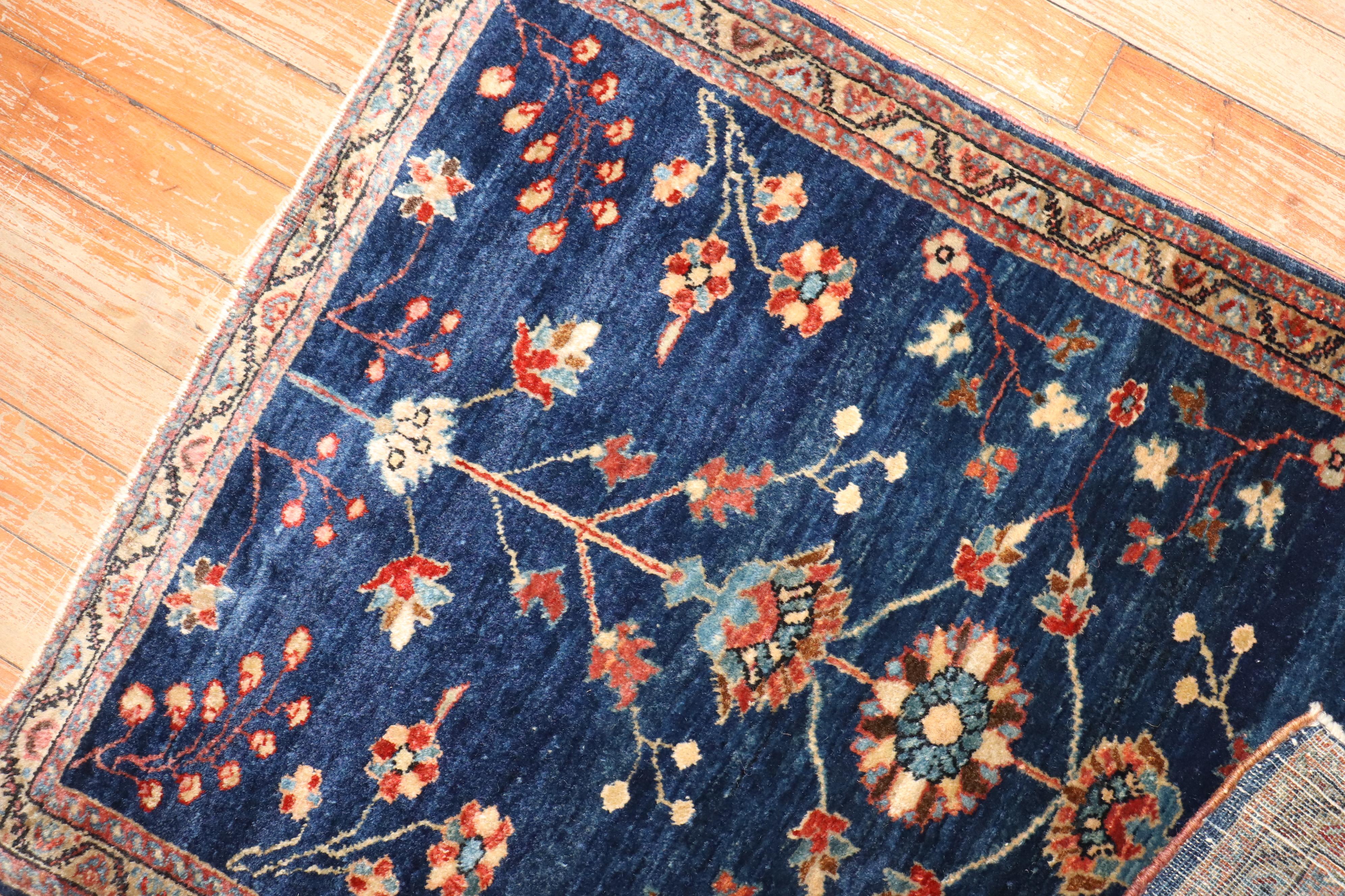 Zabihi Collection Antique Navy Blue Persian Sarouk Rug In Good Condition For Sale In New York, NY