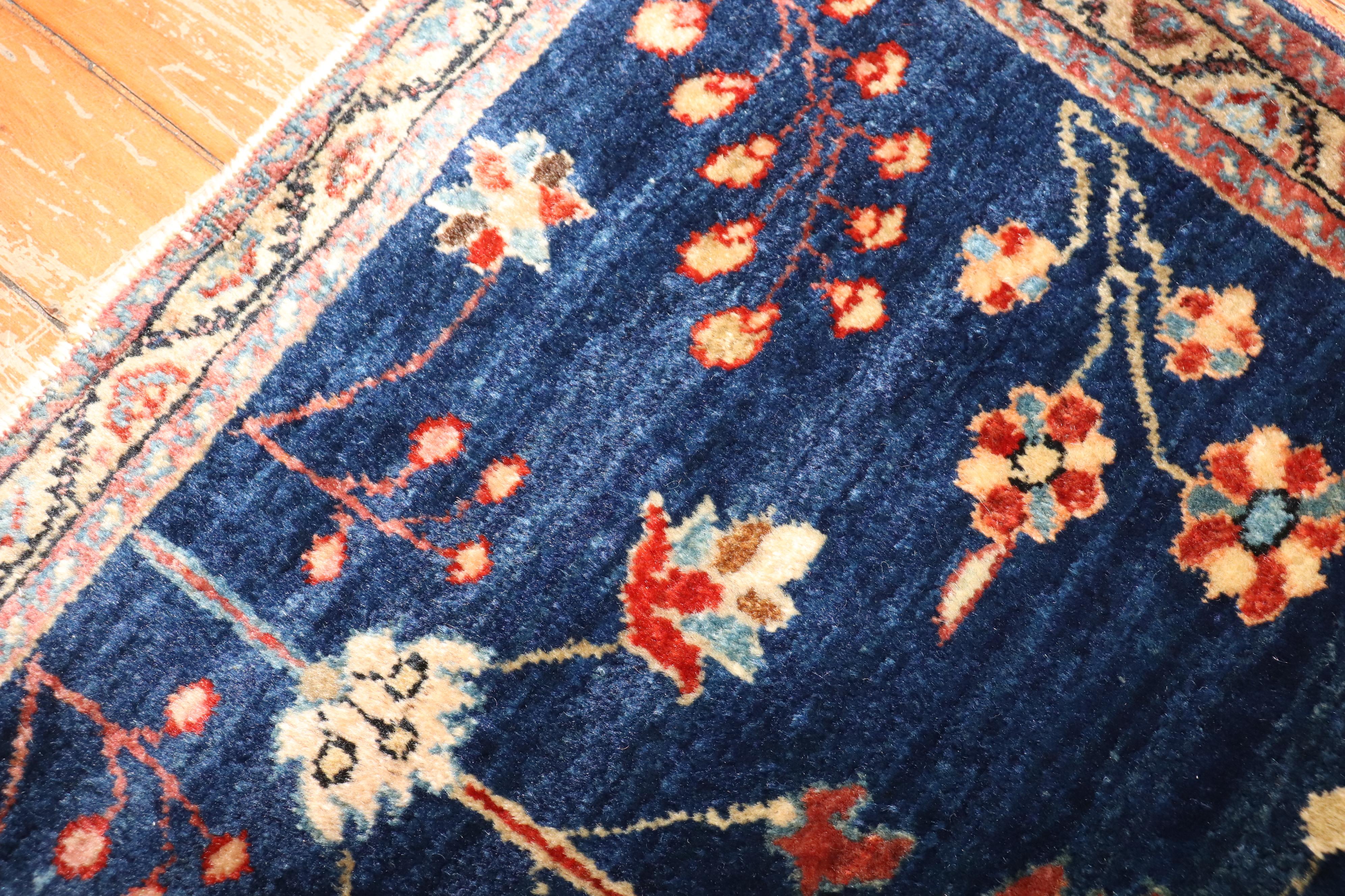 20th Century Zabihi Collection Antique Navy Blue Persian Sarouk Rug For Sale