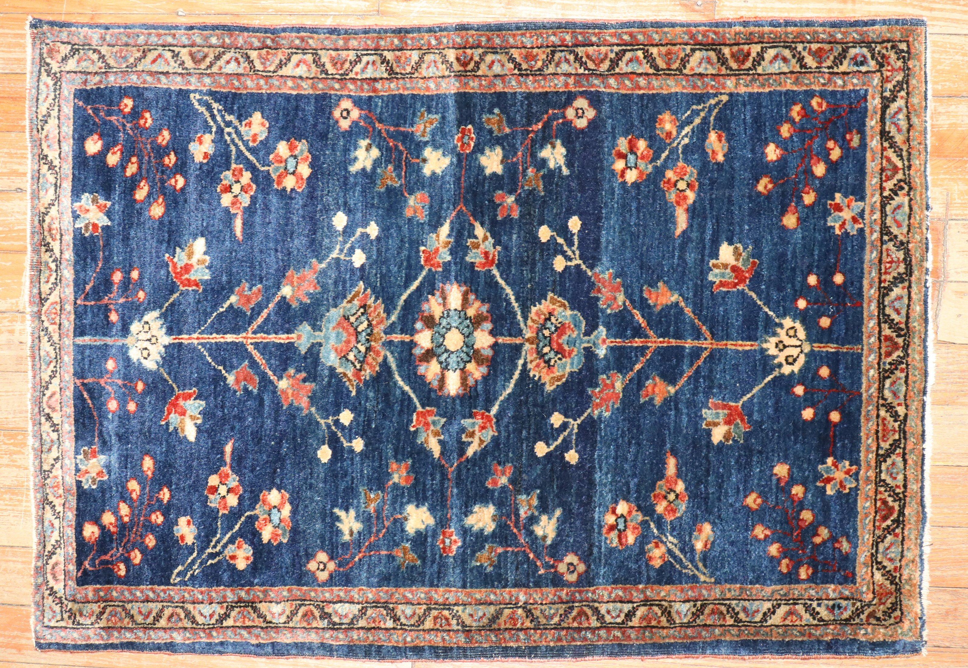 Wool Zabihi Collection Antique Navy Blue Persian Sarouk Rug For Sale