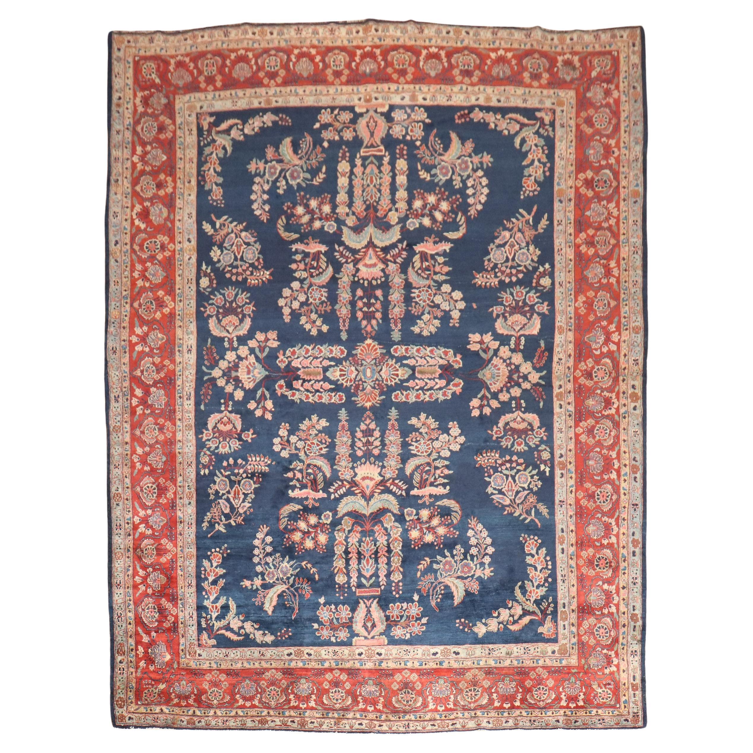 Zabihi Collection Antique Navy Blue Persian Sarouk Rug For Sale