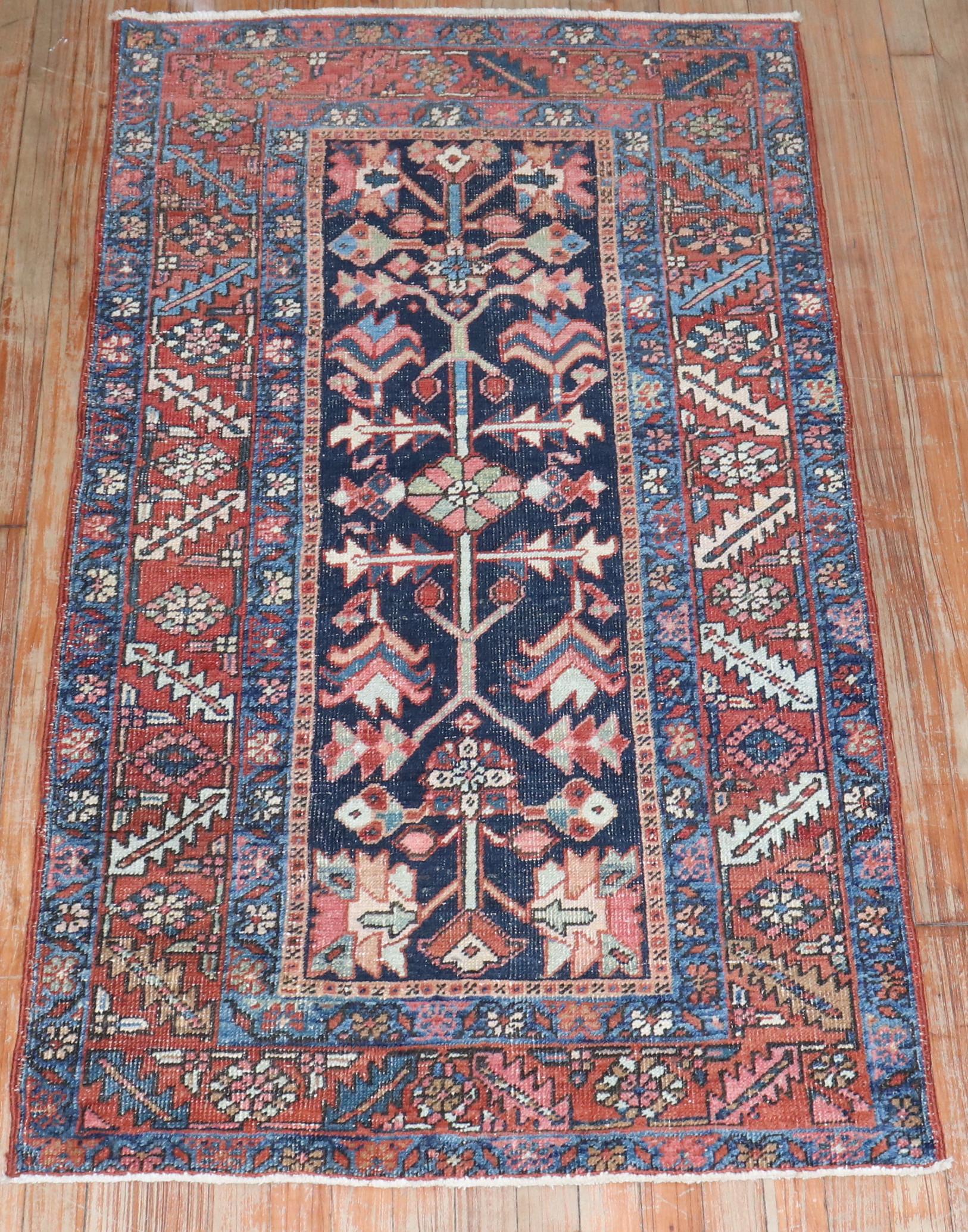 Chippendale Zabihi Collection Antique Navy Heriz Rug For Sale