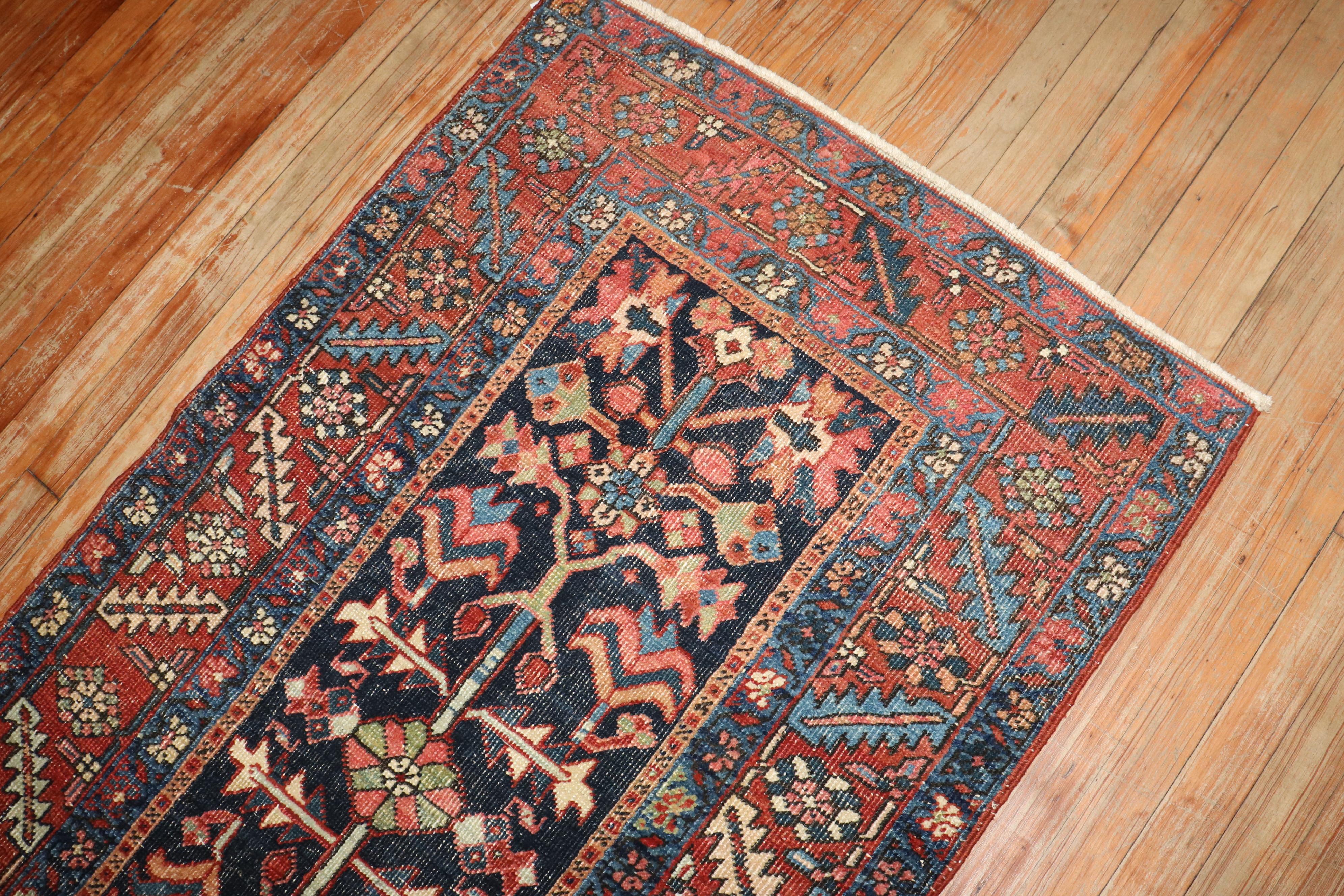 Hand-Knotted Zabihi Collection Antique Navy Heriz Rug For Sale