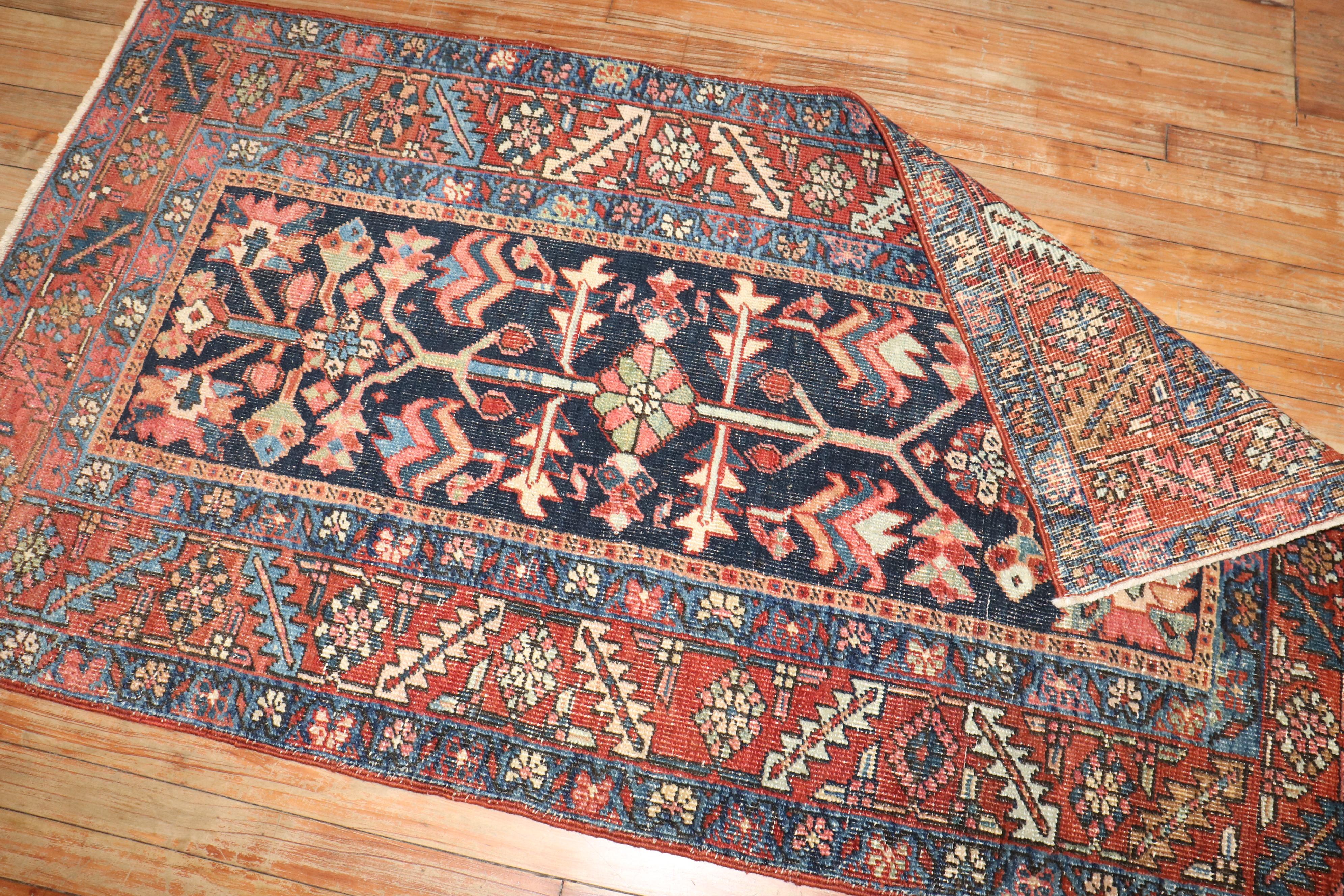 Zabihi Collection Antique Navy Heriz Rug In Good Condition For Sale In New York, NY