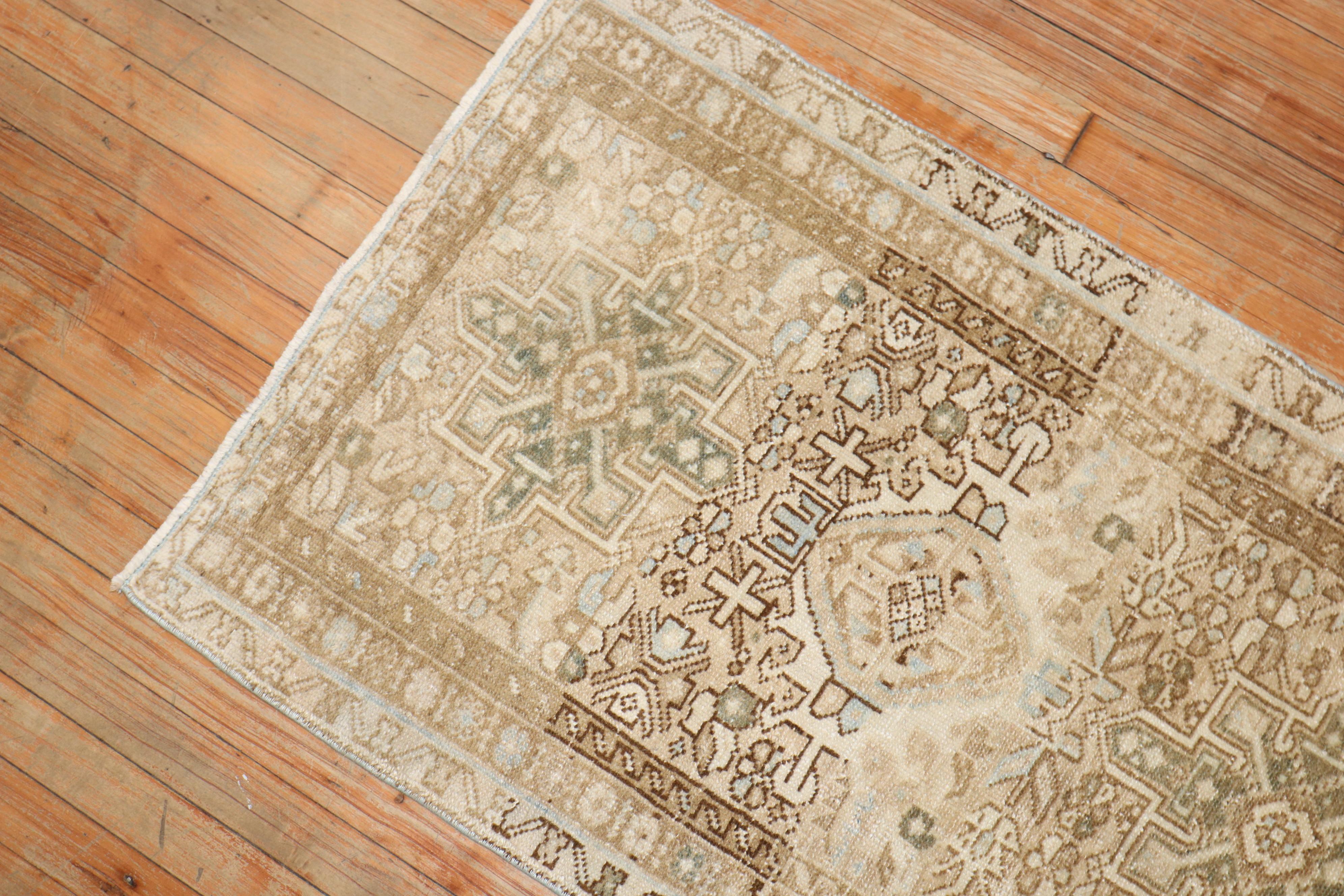 Chippendale Zabihi Collection Antique Neutral Color Heriz Rug For Sale