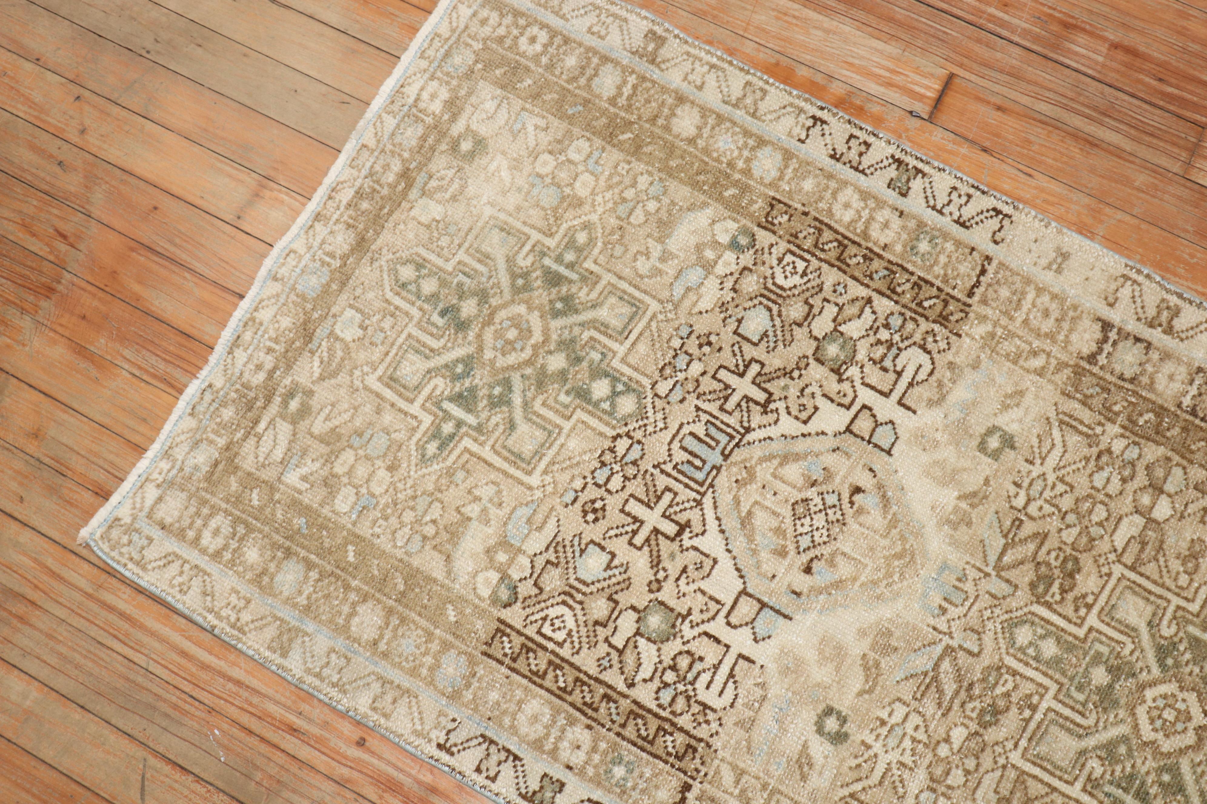 Hand-Knotted Zabihi Collection Antique Neutral Color Heriz Rug For Sale