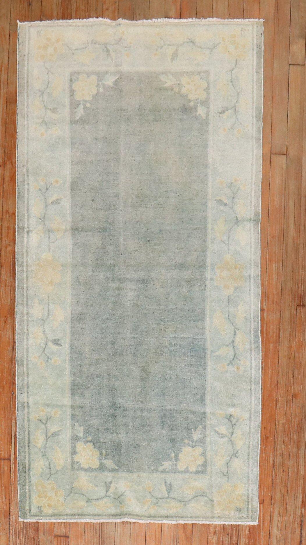 Art Deco Zabihi Collection Antique Neutral Floral Chinese Peking Rug For Sale