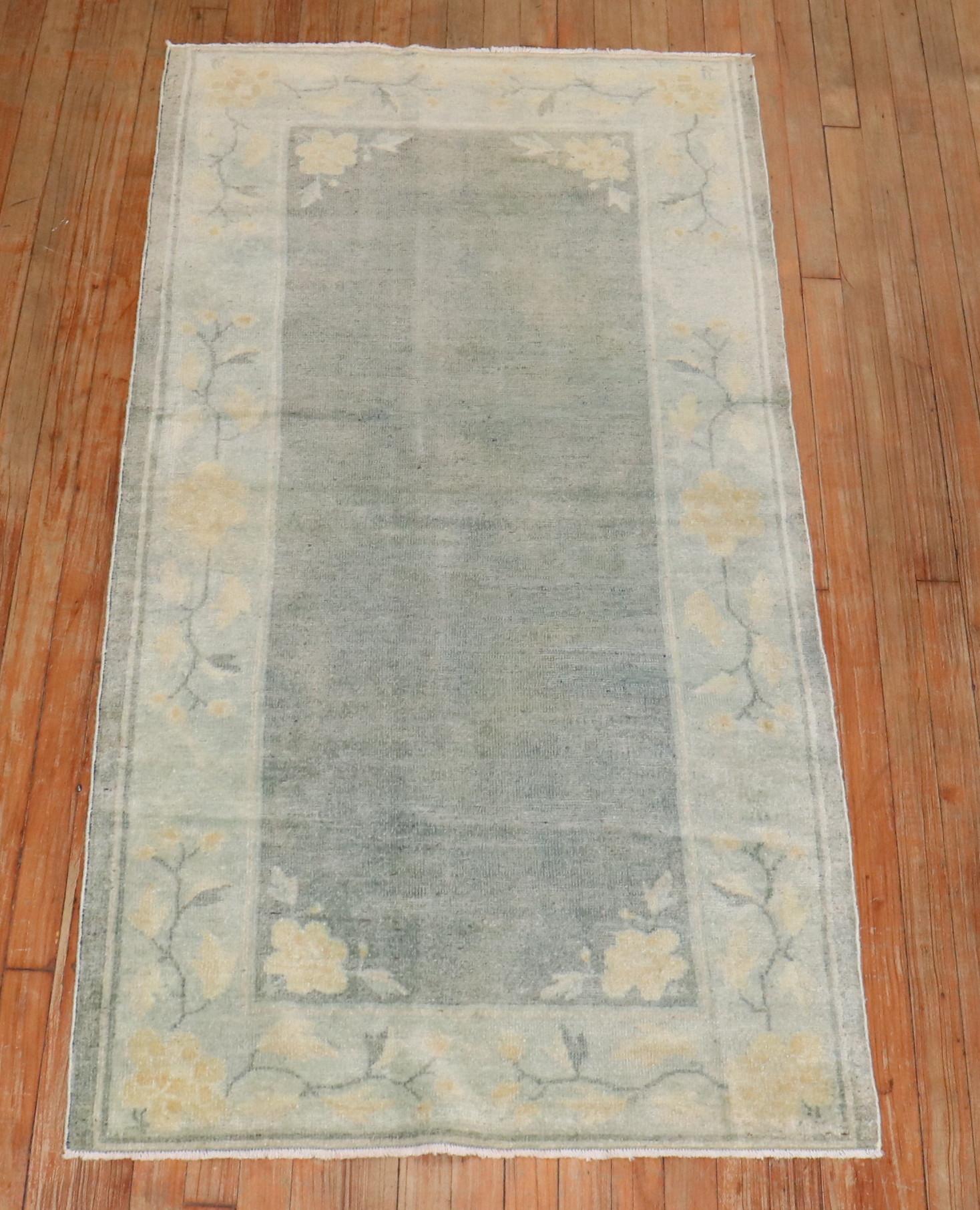 Hand-Knotted Zabihi Collection Antique Neutral Floral Chinese Peking Rug For Sale