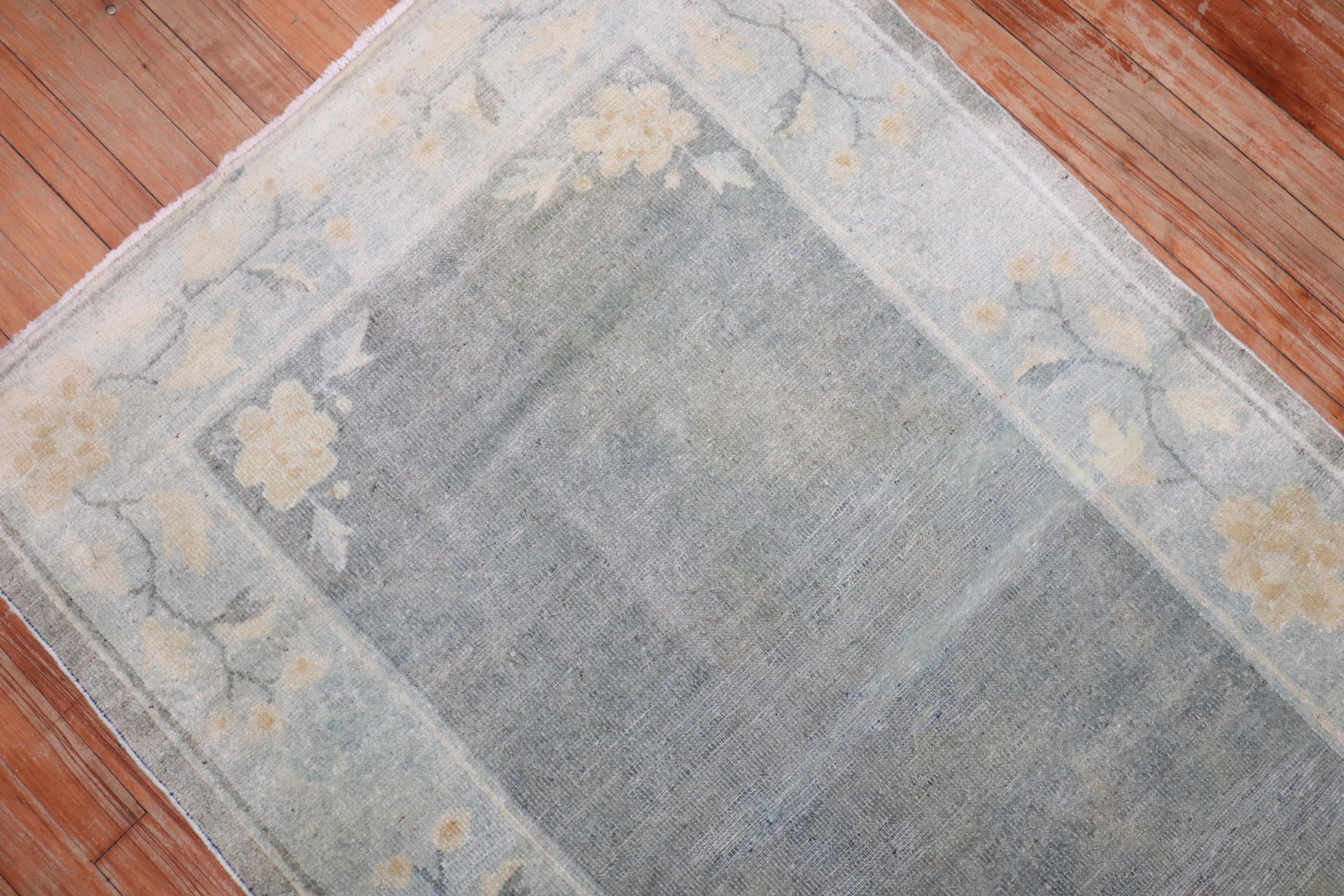 Zabihi Collection Antique Neutral Floral Chinese Peking Rug In Good Condition For Sale In New York, NY