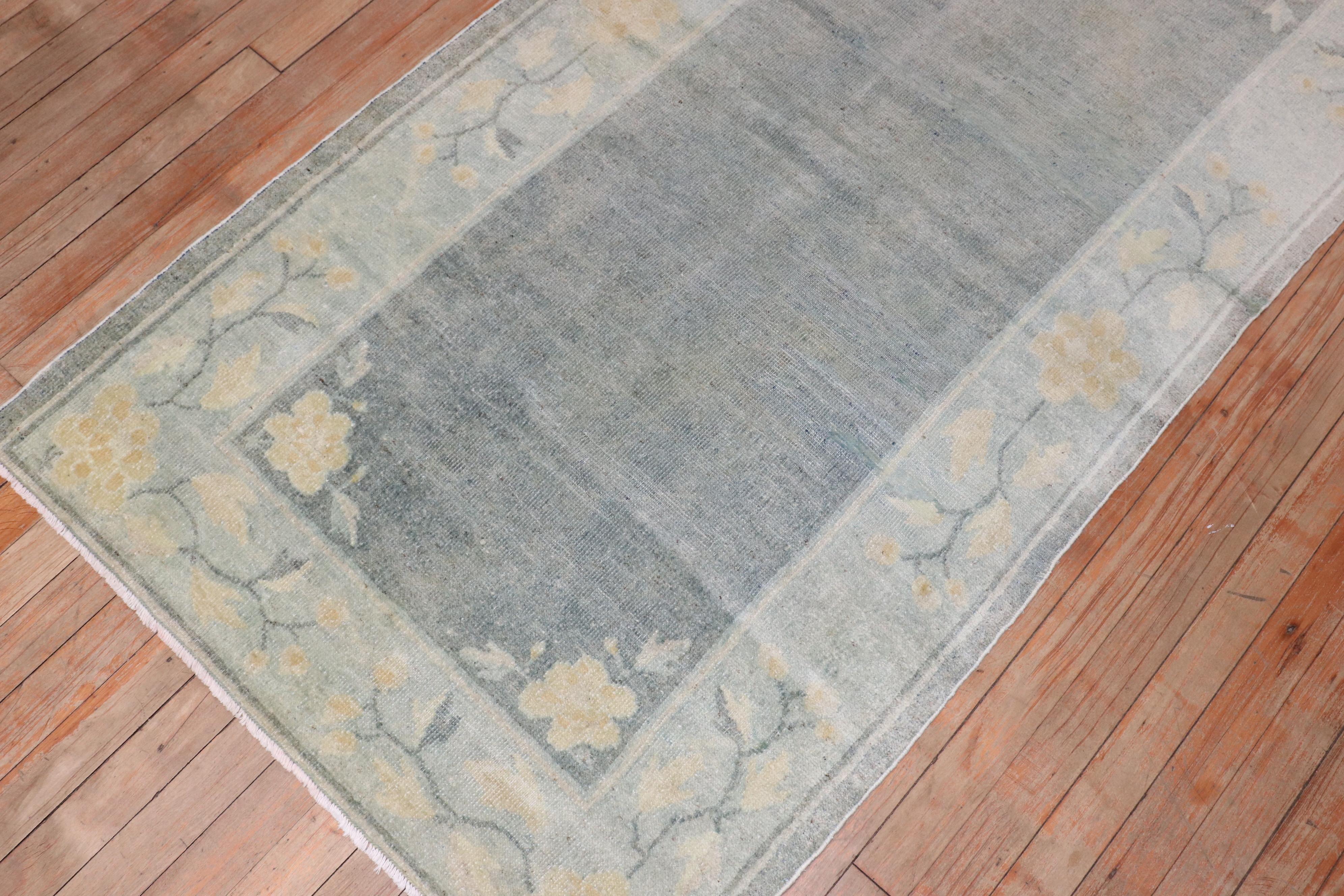 Wool Zabihi Collection Antique Neutral Floral Chinese Peking Rug For Sale