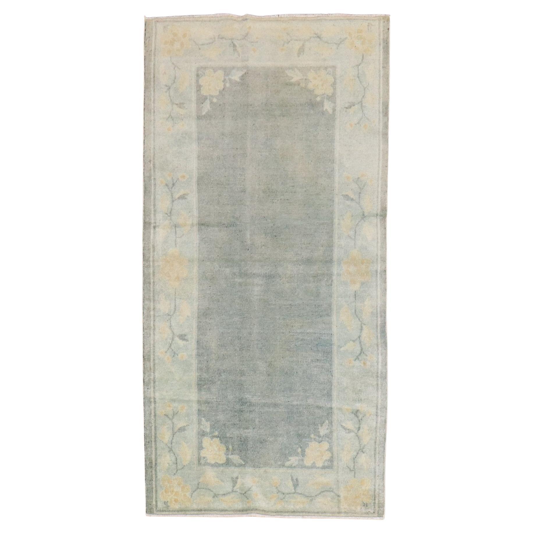 Zabihi Collection Antique Neutral Floral Chinese Peking Rug For Sale