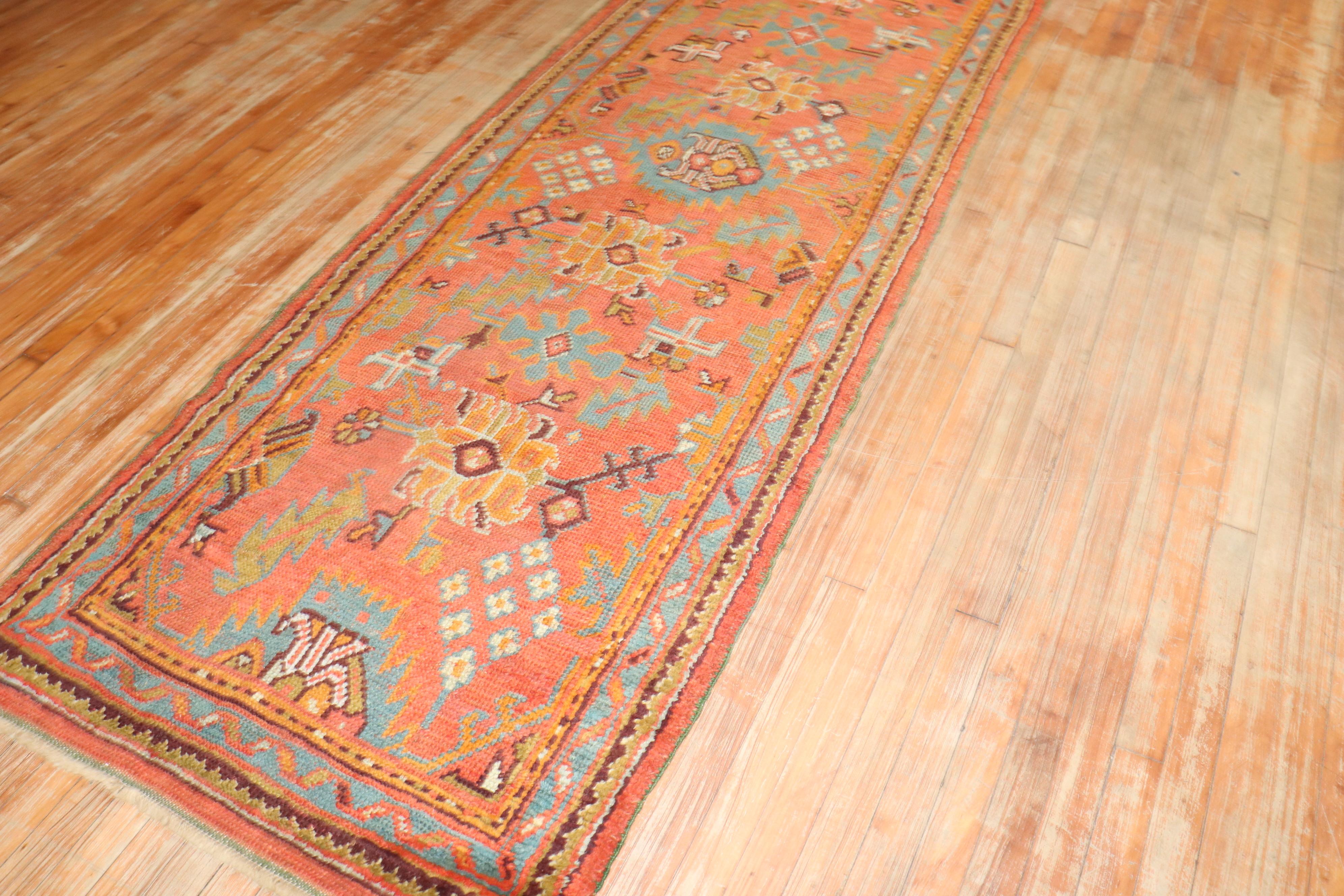 an early 20th Century Orange Peel Color Oushak Runner

Details
rug no.	j3055
size	3' 2
